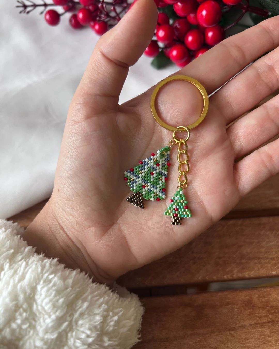 Çam Ağacı Motif İkili Miyuki Tasarım Aksesuar