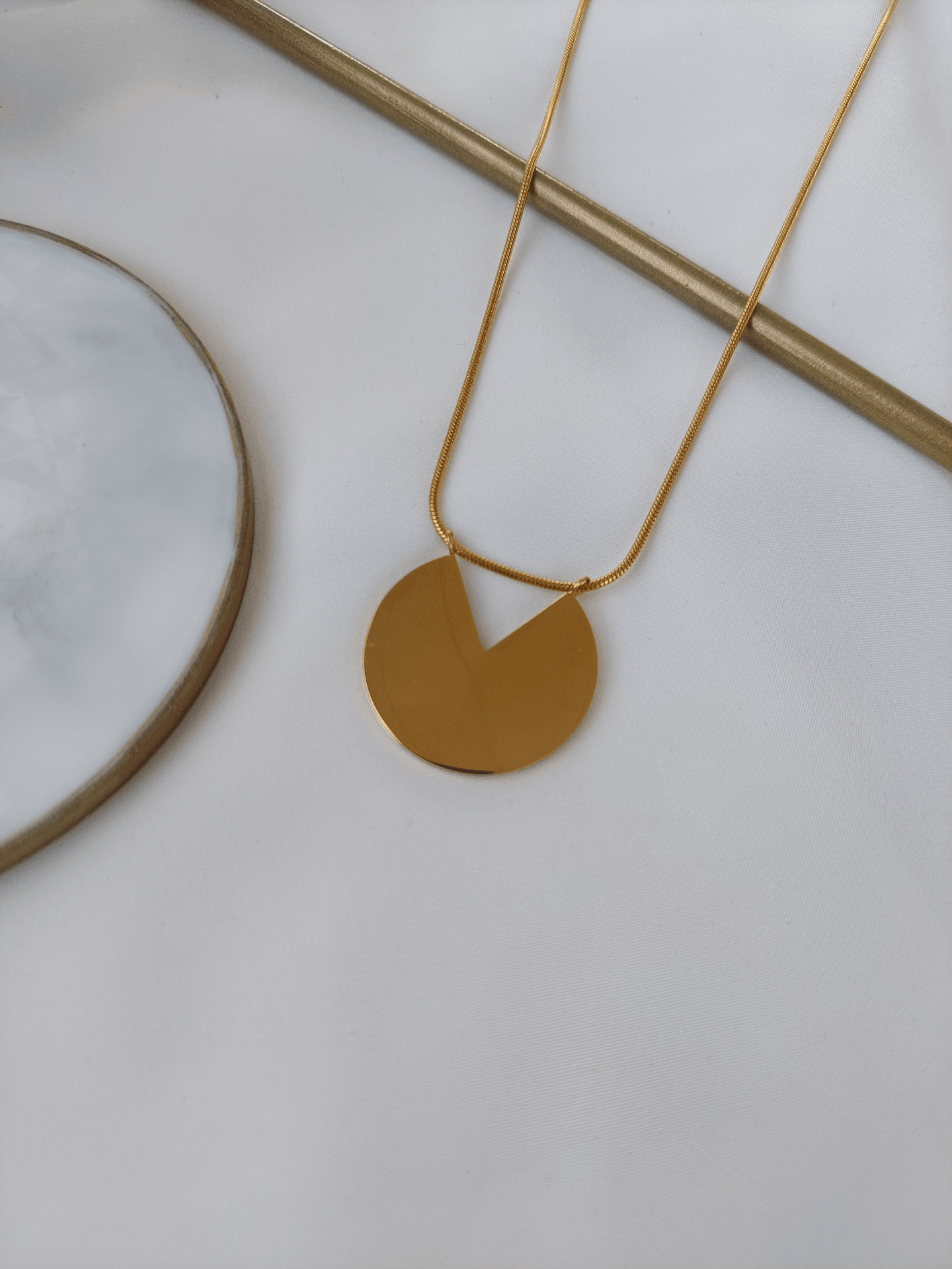 Çelik Gold Kesik Plaka Kolye (60 cm)