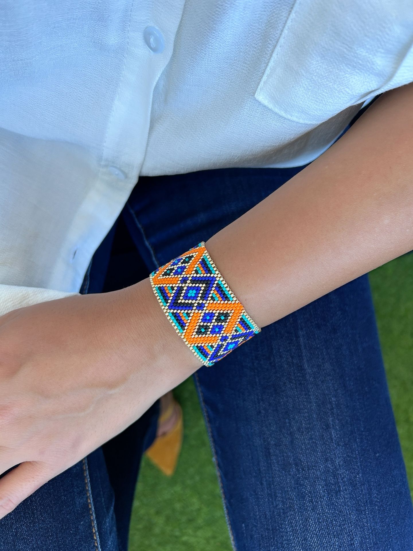 Tasarım Geometrik Desen Turuncu Miyuki Bileklik