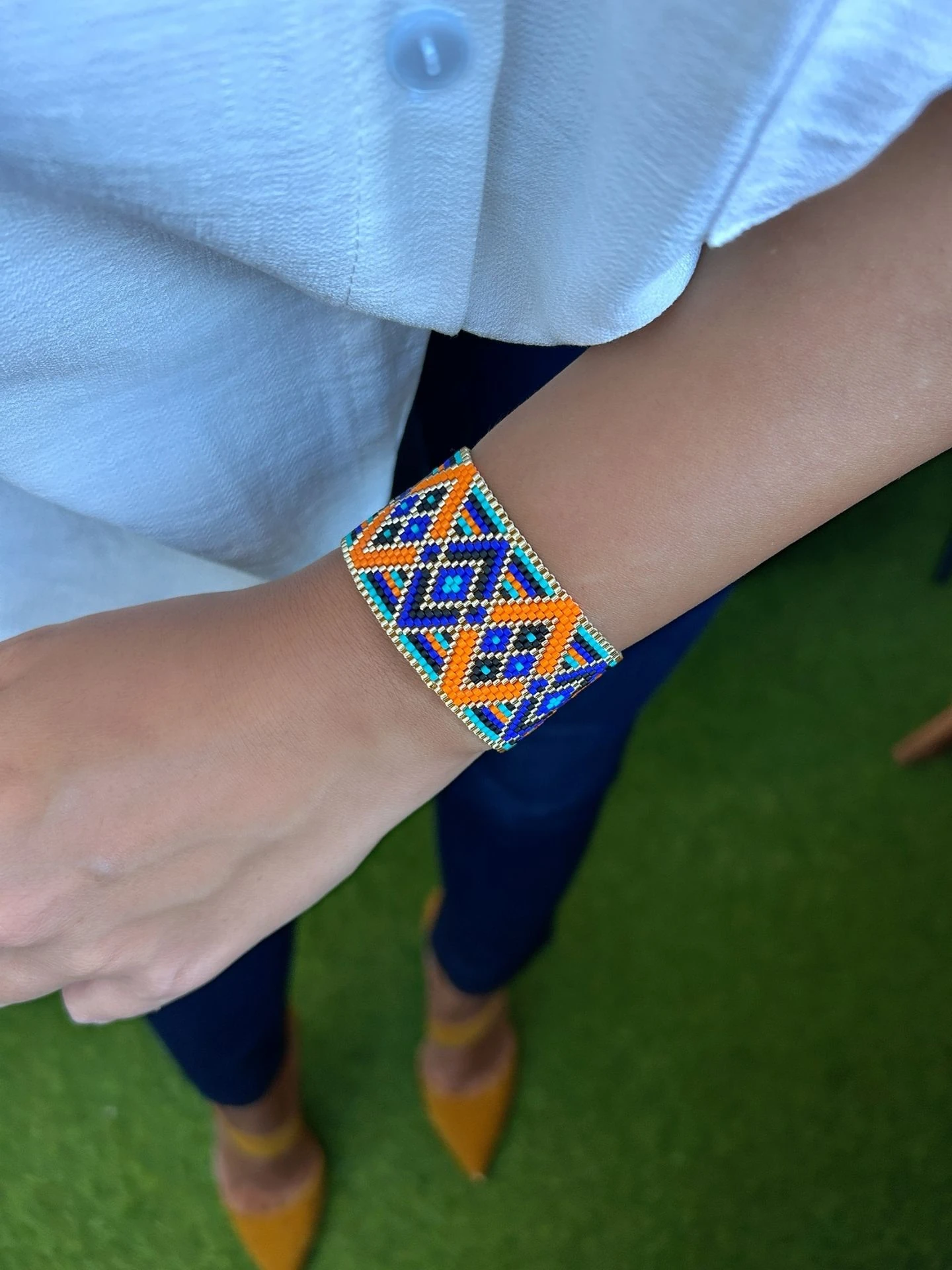 Tasarım Geometrik Desen Turuncu Miyuki Bileklik