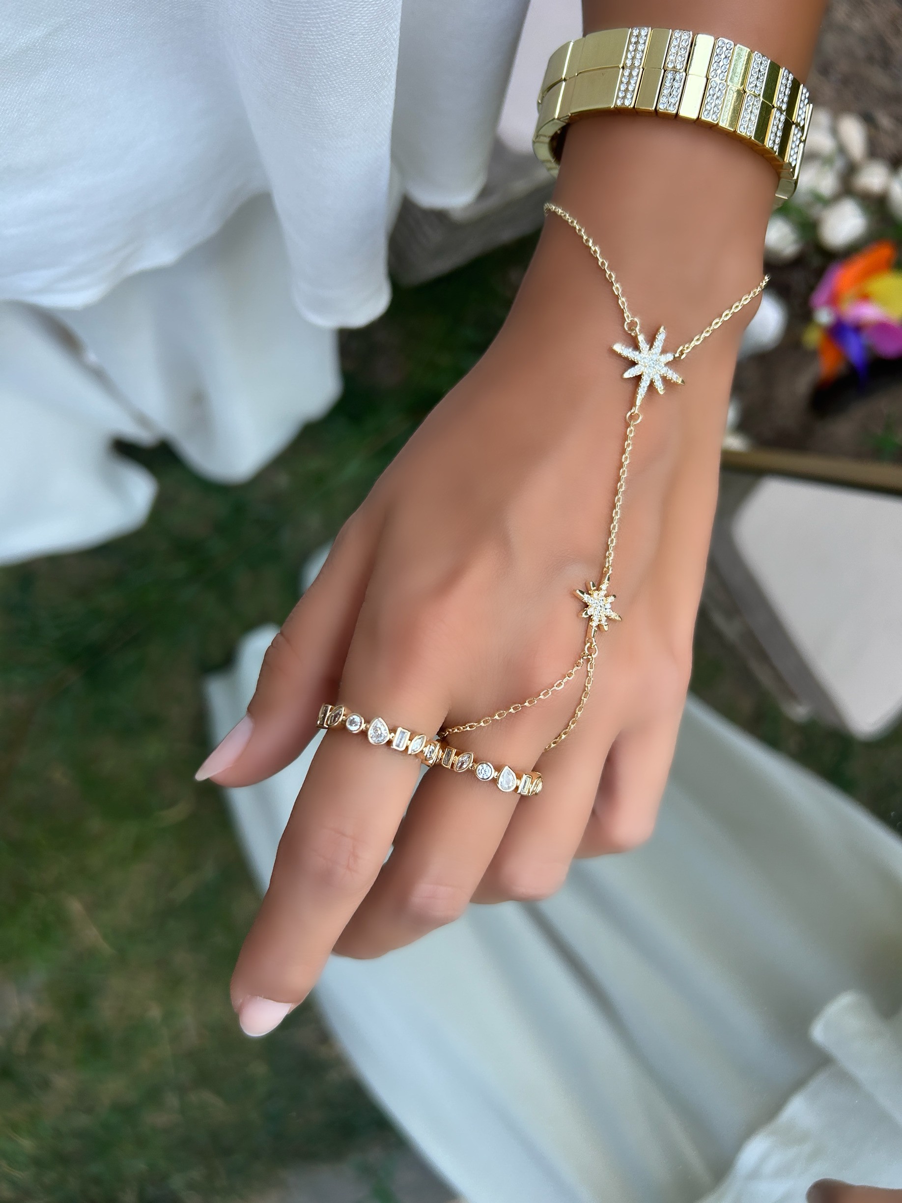 Vip Özel Seri 14K Damla Model Sıra Taş Ayarlanabilir Yüzük