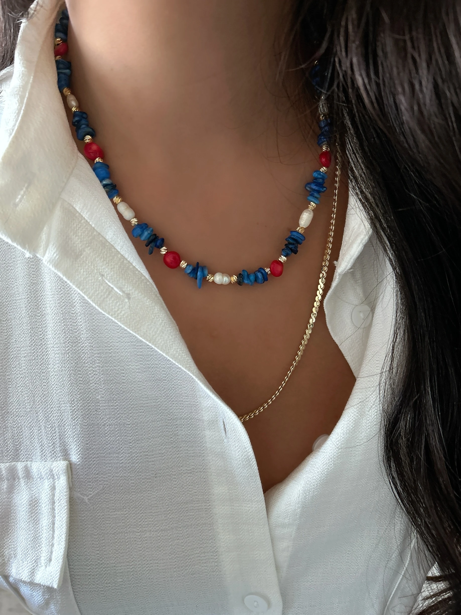 Ocean Elegance: Sedef, Barok İnci & Mercan Taşlı Lüks Kolye