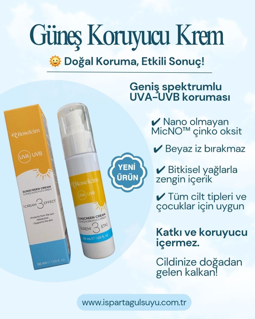 50 ml Güneş Koruyucu Krem(Micno çinko- doğal içerikli)