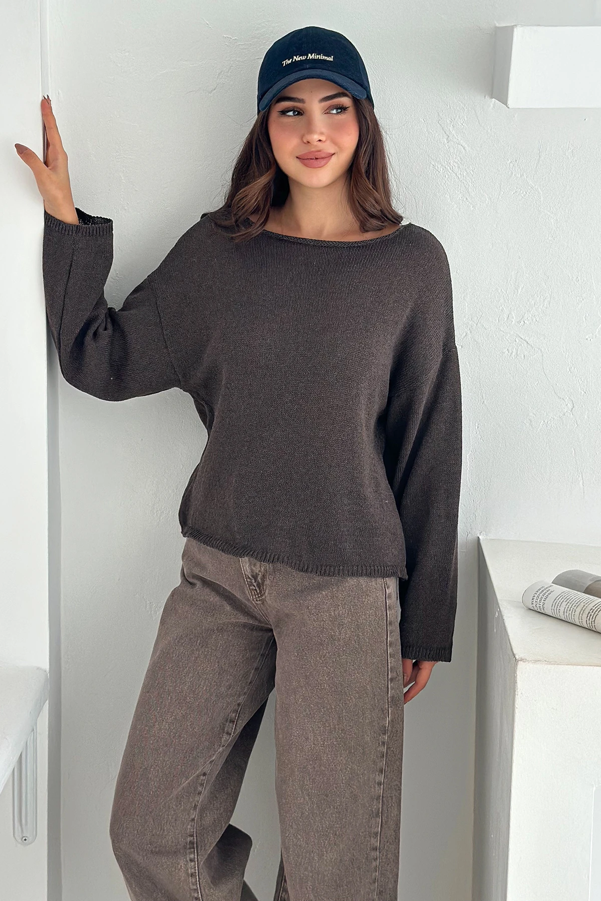 Kadın Omuz Açık Salaş Triko Kazak – Soft Elegance