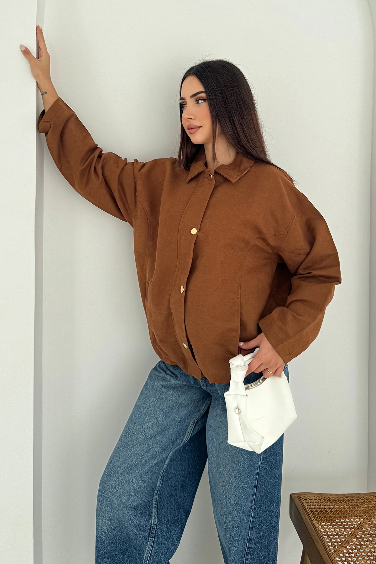 Kadın Fermuarlı Altın Düğmeli Mont– Structured Style