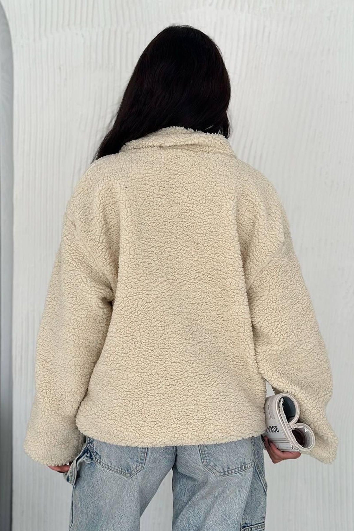 Kadın Fermuarlı Oversize Astarlı Peluş Ceket – Yumuşak Dokulu & Konforlu Stil