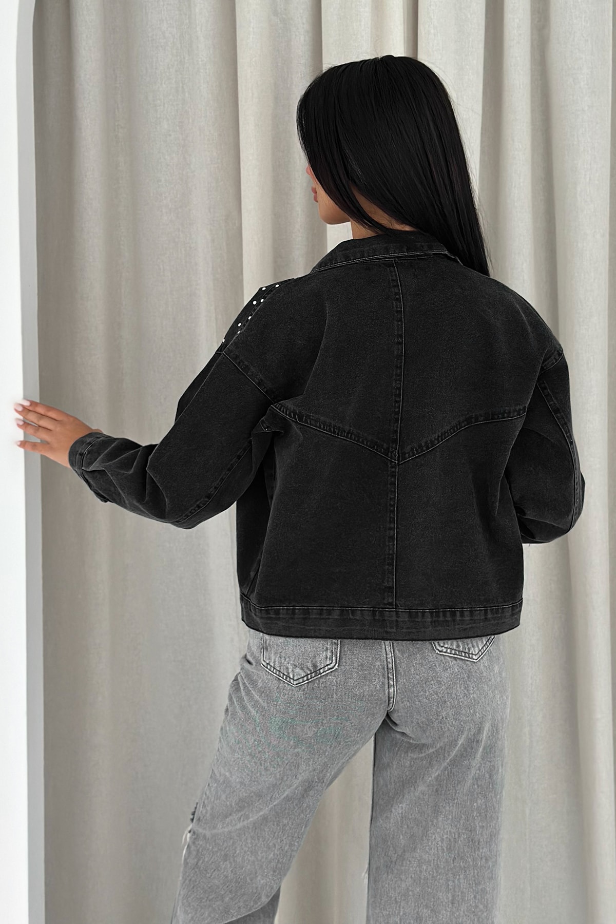 Kadın Taş Detaylı Denim Ceket – Astarsız & Cool Model