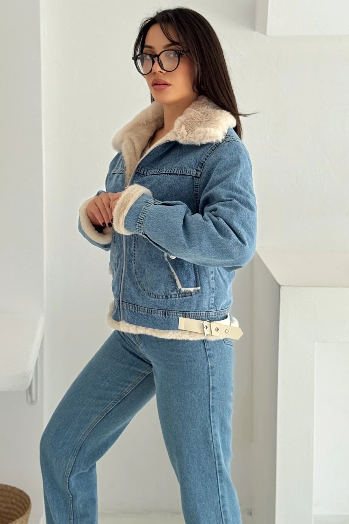 Kadın Kürk Astarlı Denim Ceket – Sıcak & Sokak Stili