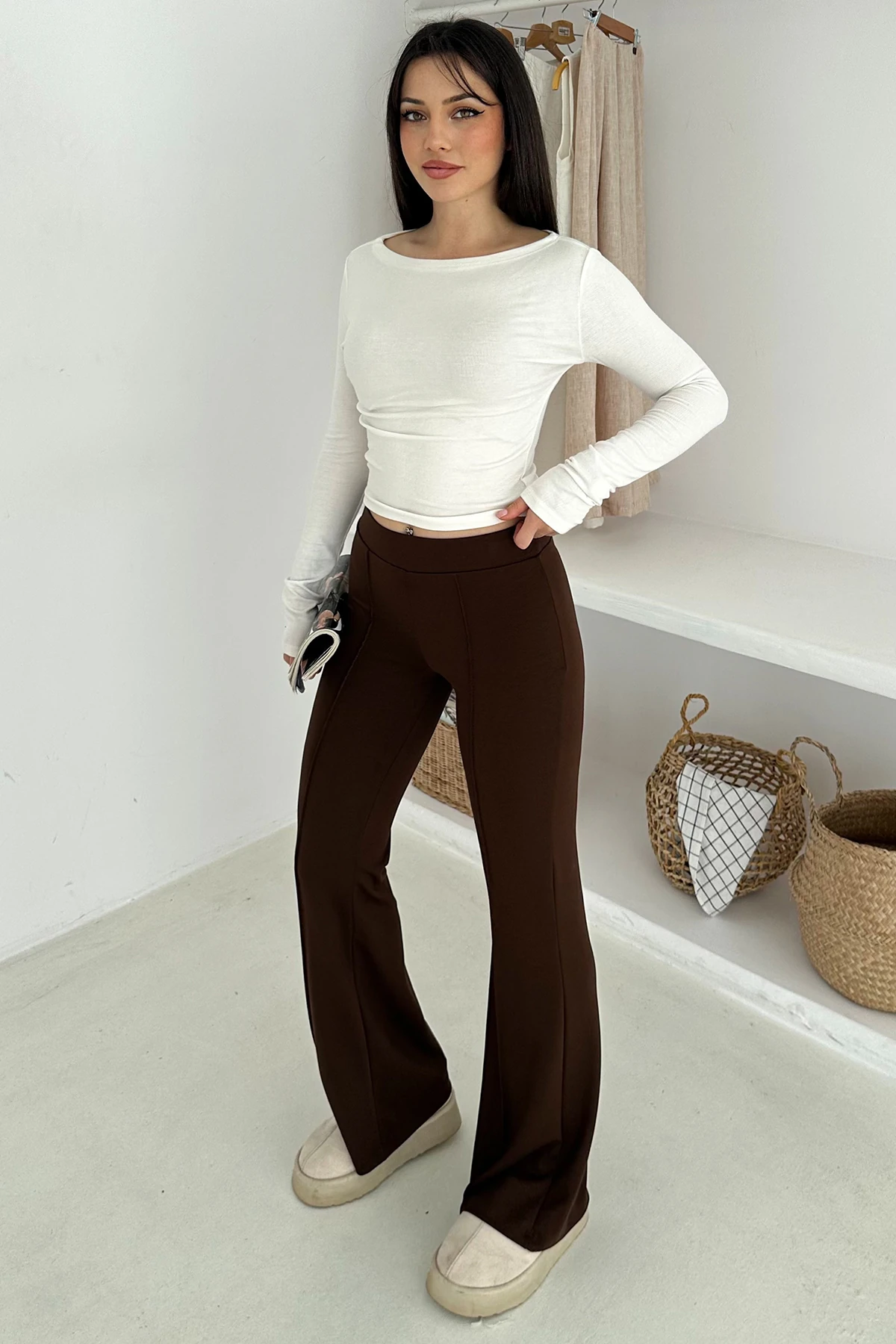 Kadın Yüksek Bel İspanyol Paça Tayt – Retro & Şehirli Stil