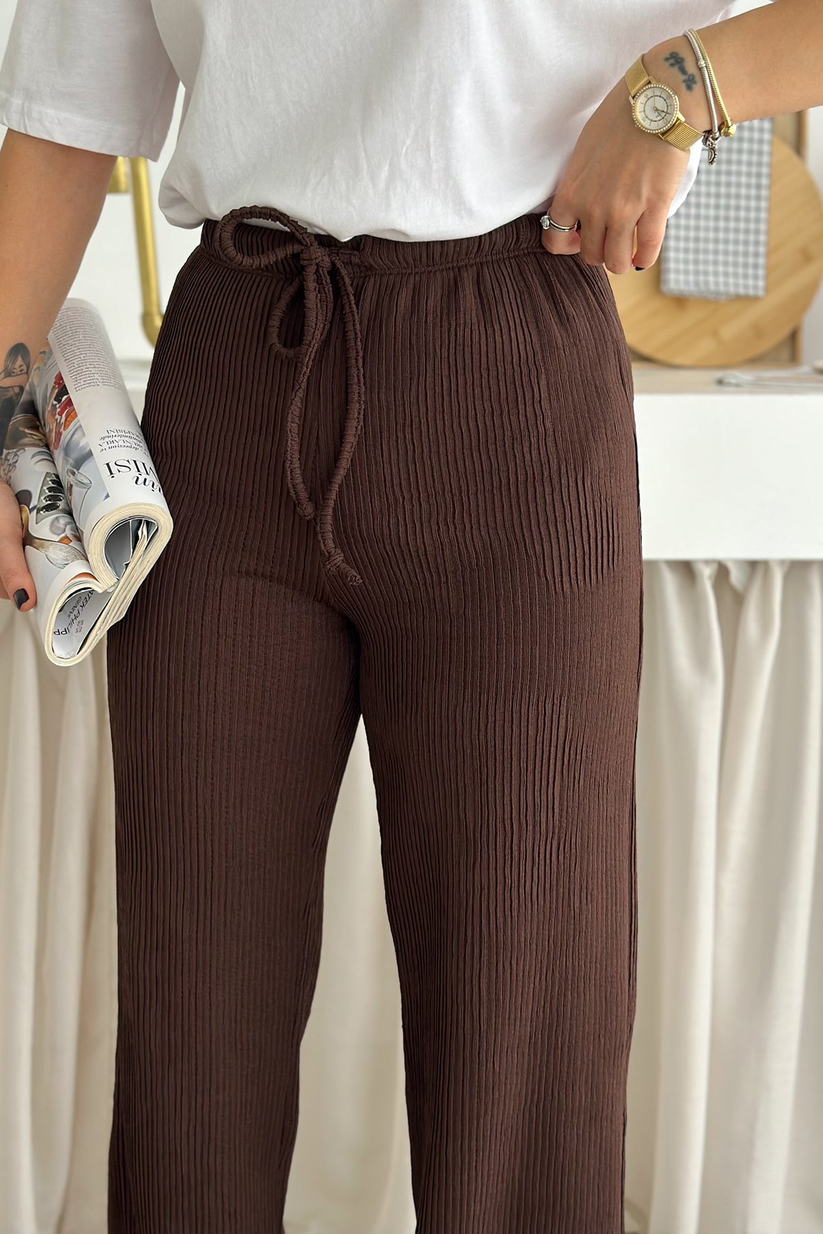 Kadın Bol Paça Sardonlu Kalın Pantolon – Kışa Özel & Konforlu Stil