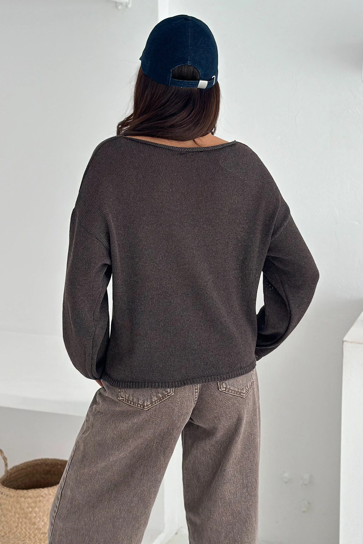 Kadın Omuz Açık Salaş Triko Kazak – Soft Elegance