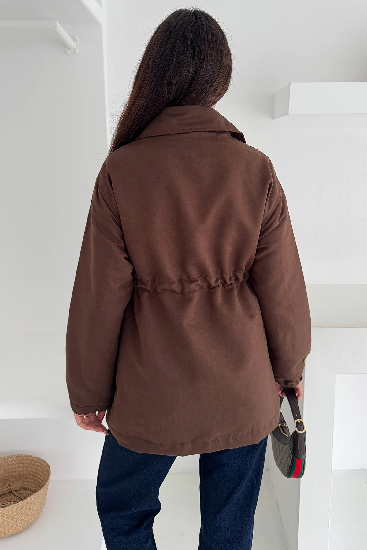 Kadın Bel Büzgülü Düğmeli Ceket – Fonksiyonel & Modern Stil