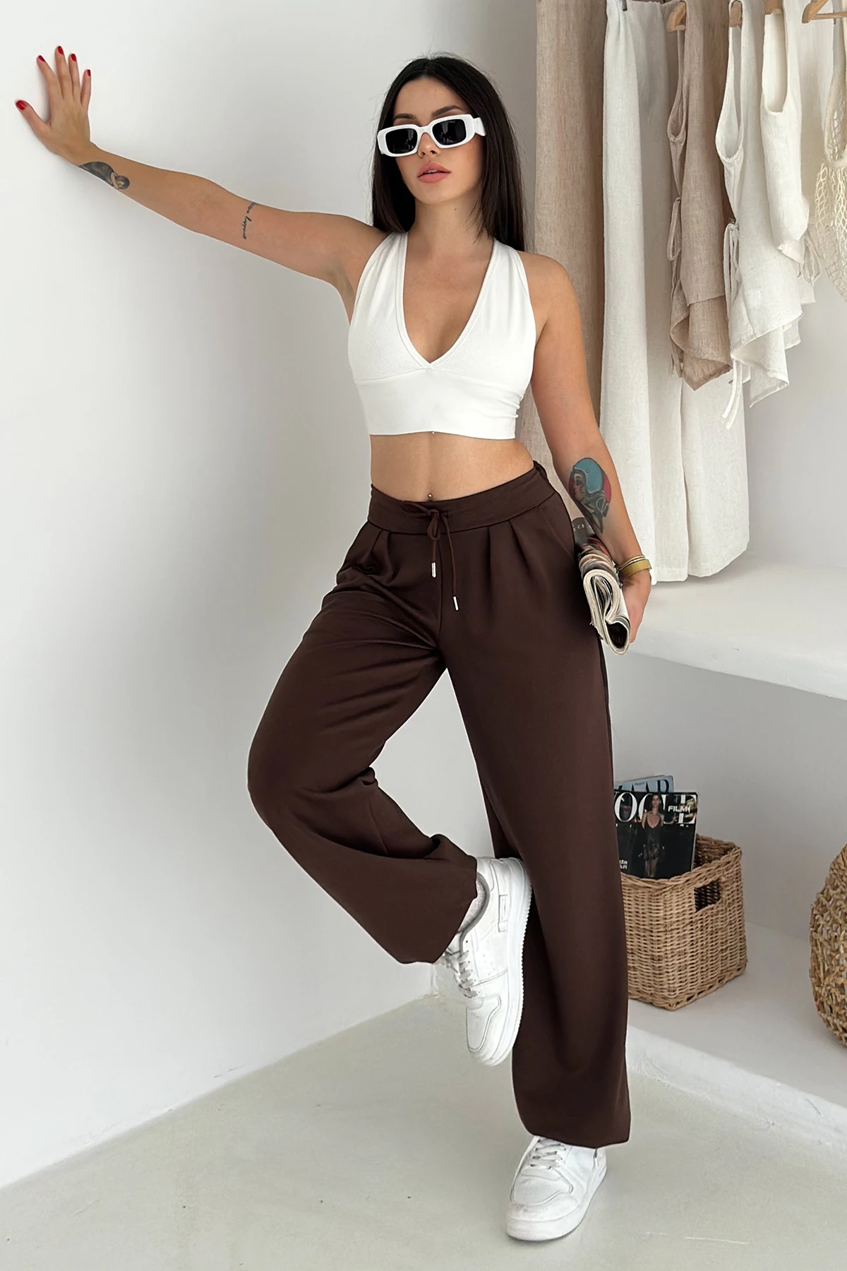 Kadın Yüksek Bel Geniş Paça Bağcıklı Sweatpant – Urban Ease