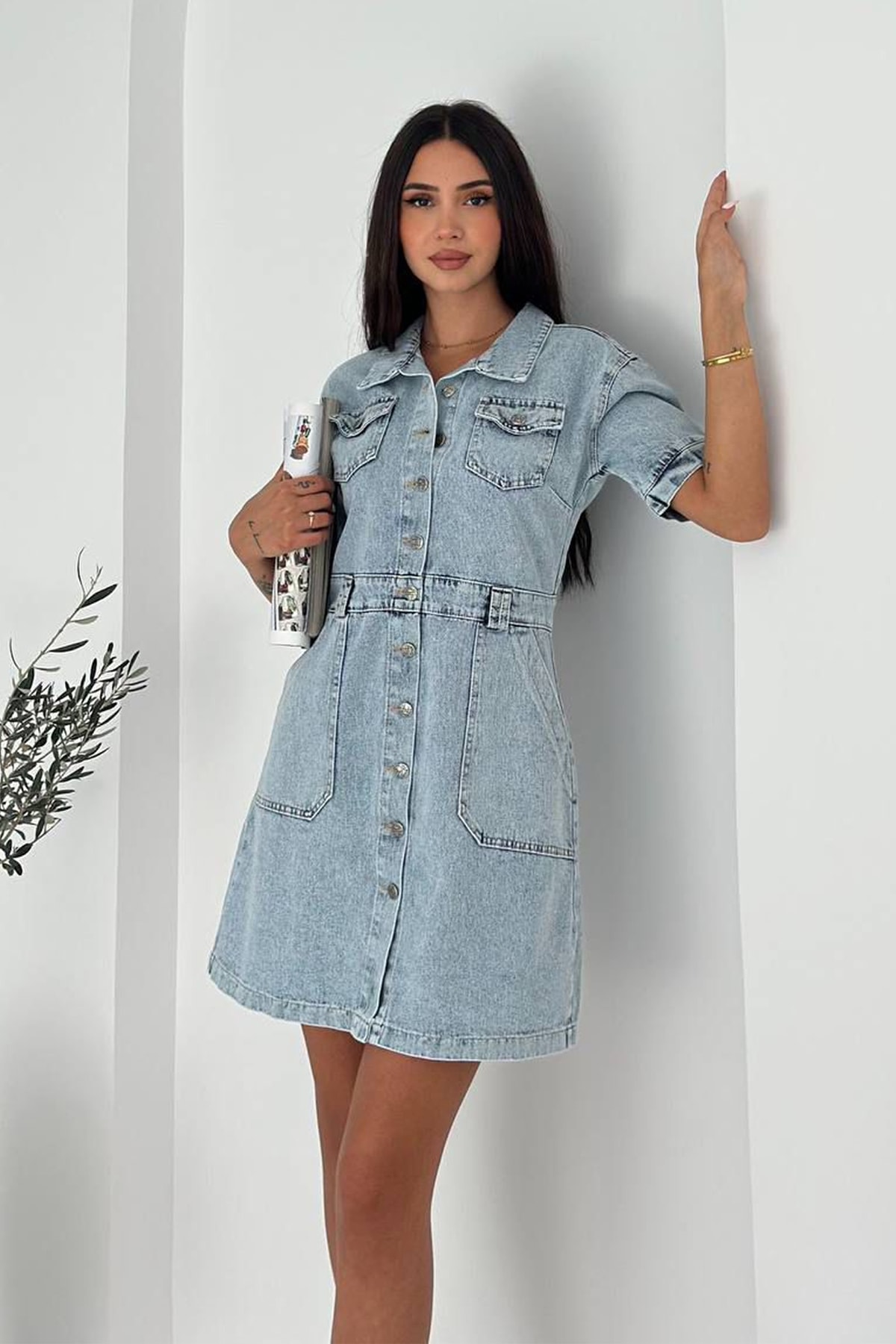 Kadın Düğmeli Denim Elbise – Rahat & Şehirli Stil