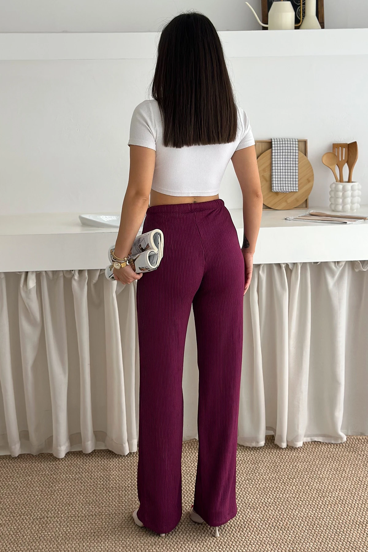 Kadın Bol Paça Sardonlu Kalın Pantolon – Kışa Özel & Konforlu Stil