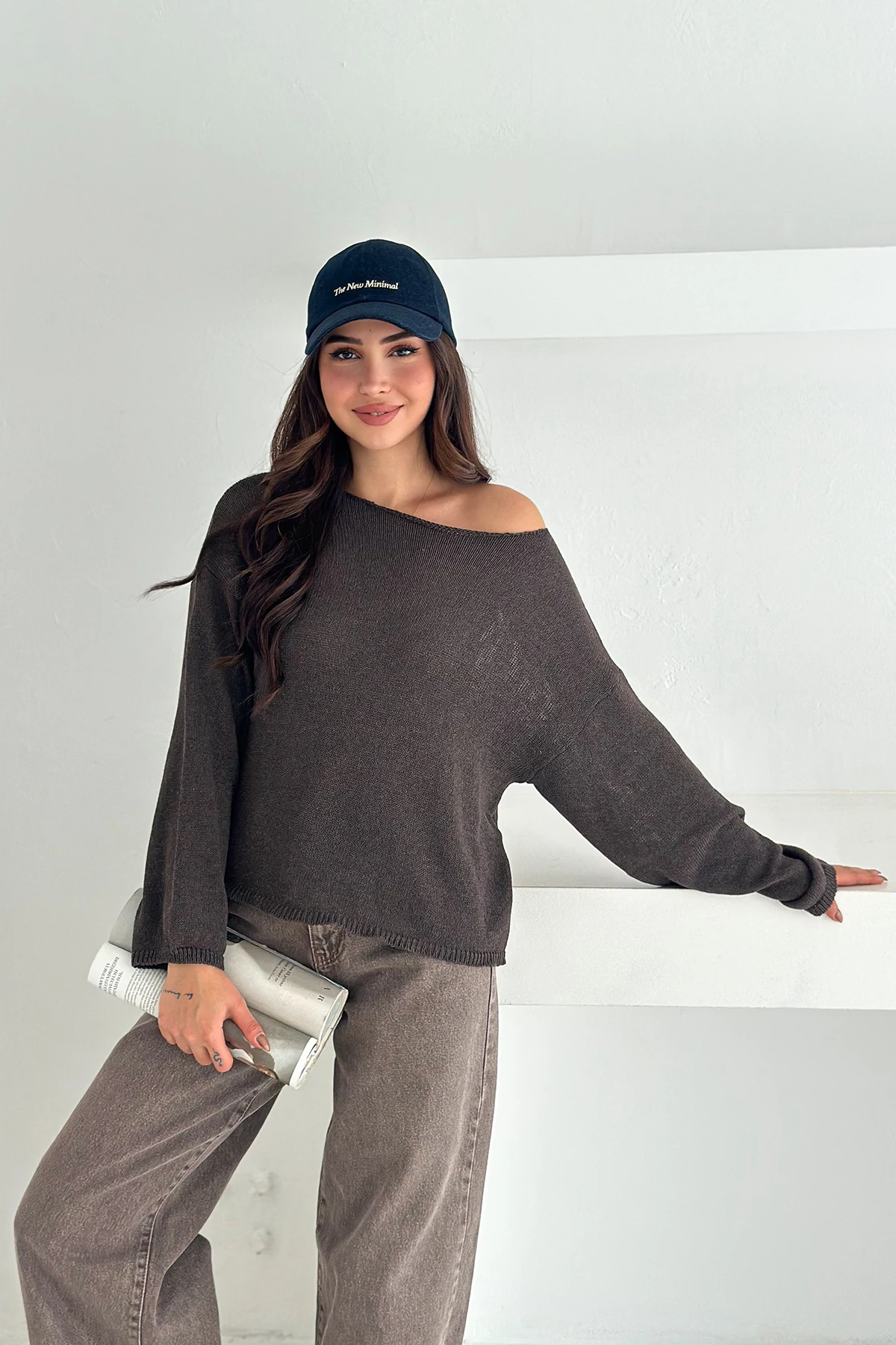 Kadın Omuz Açık Salaş Triko Kazak – Soft Elegance