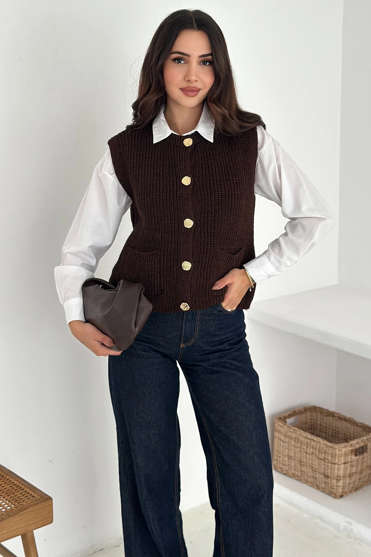 Kadın Düğmeli Cepli Triko Yelek & Süveter – Heritage Layer