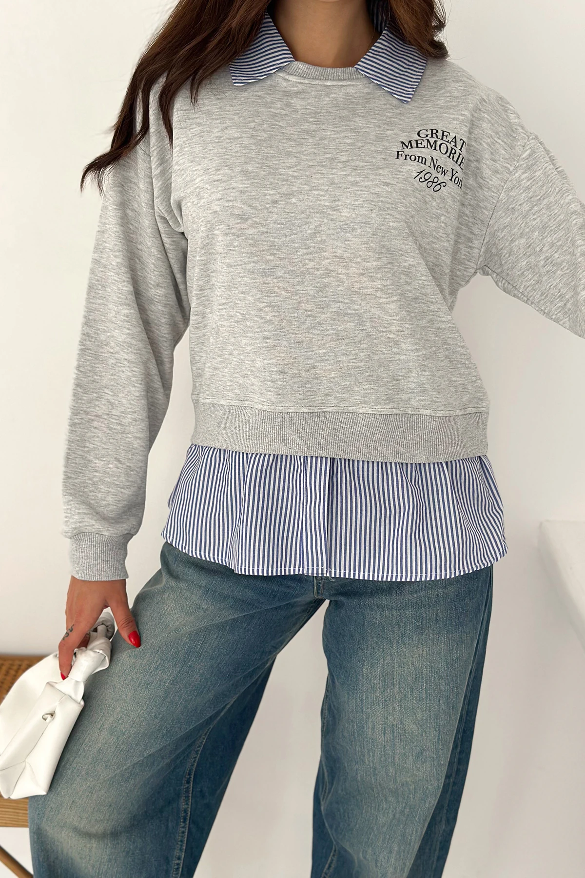Kadın Gömlek Detaylı Baskılı Sweatshirt – Serene Layer