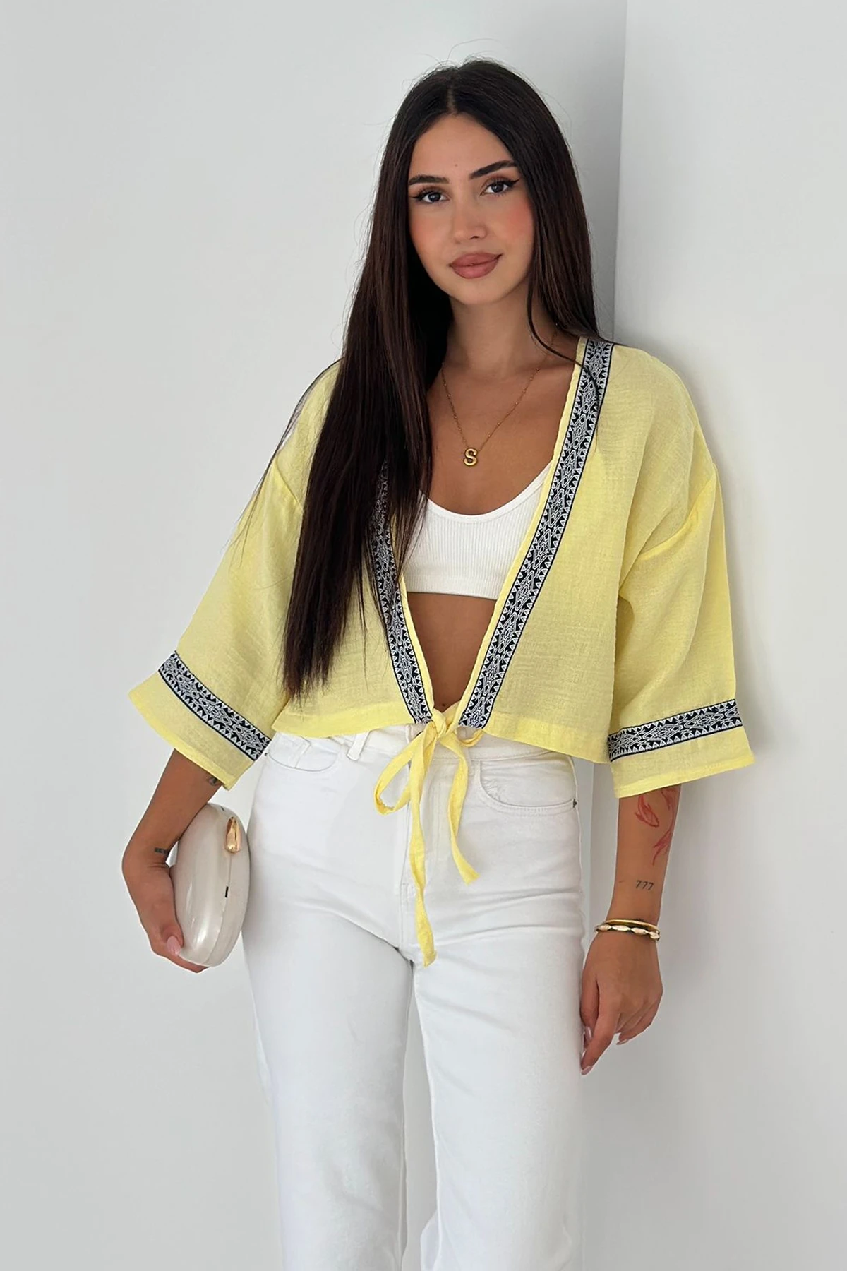 Kadın Bağlamalı Dekor Şeritli Crop Top Gömlek– Street Muse