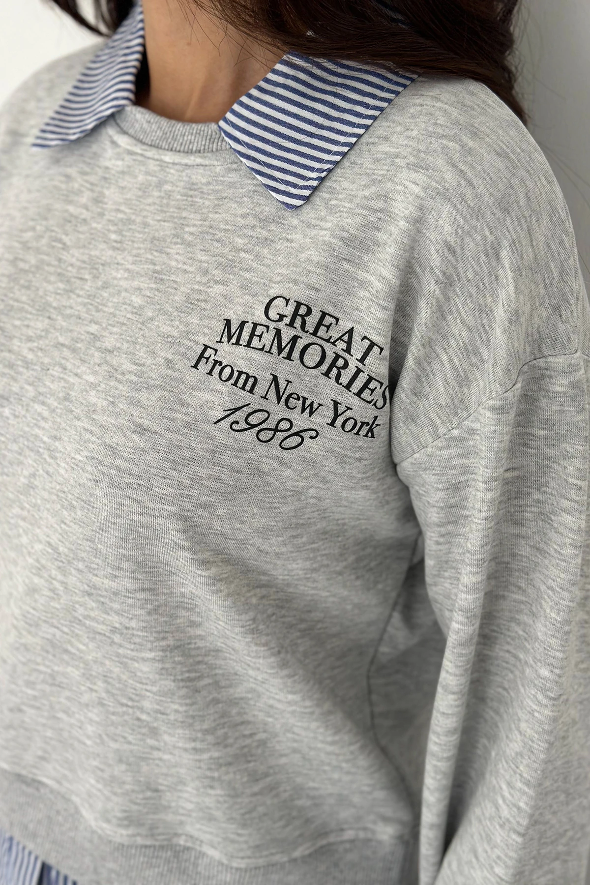 Kadın Gömlek Detaylı Baskılı Sweatshirt – Serene Layer