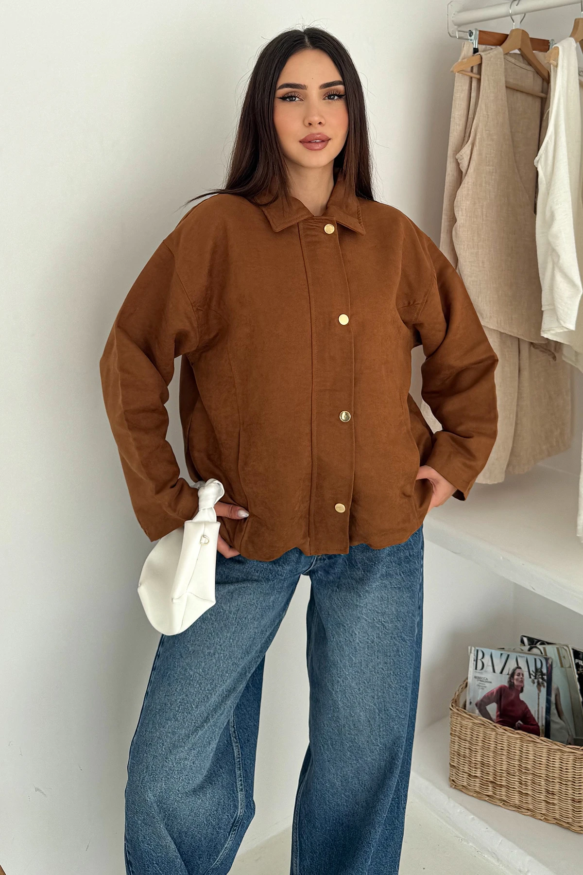 Kadın Fermuarlı Altın Düğmeli Mont– Structured Style