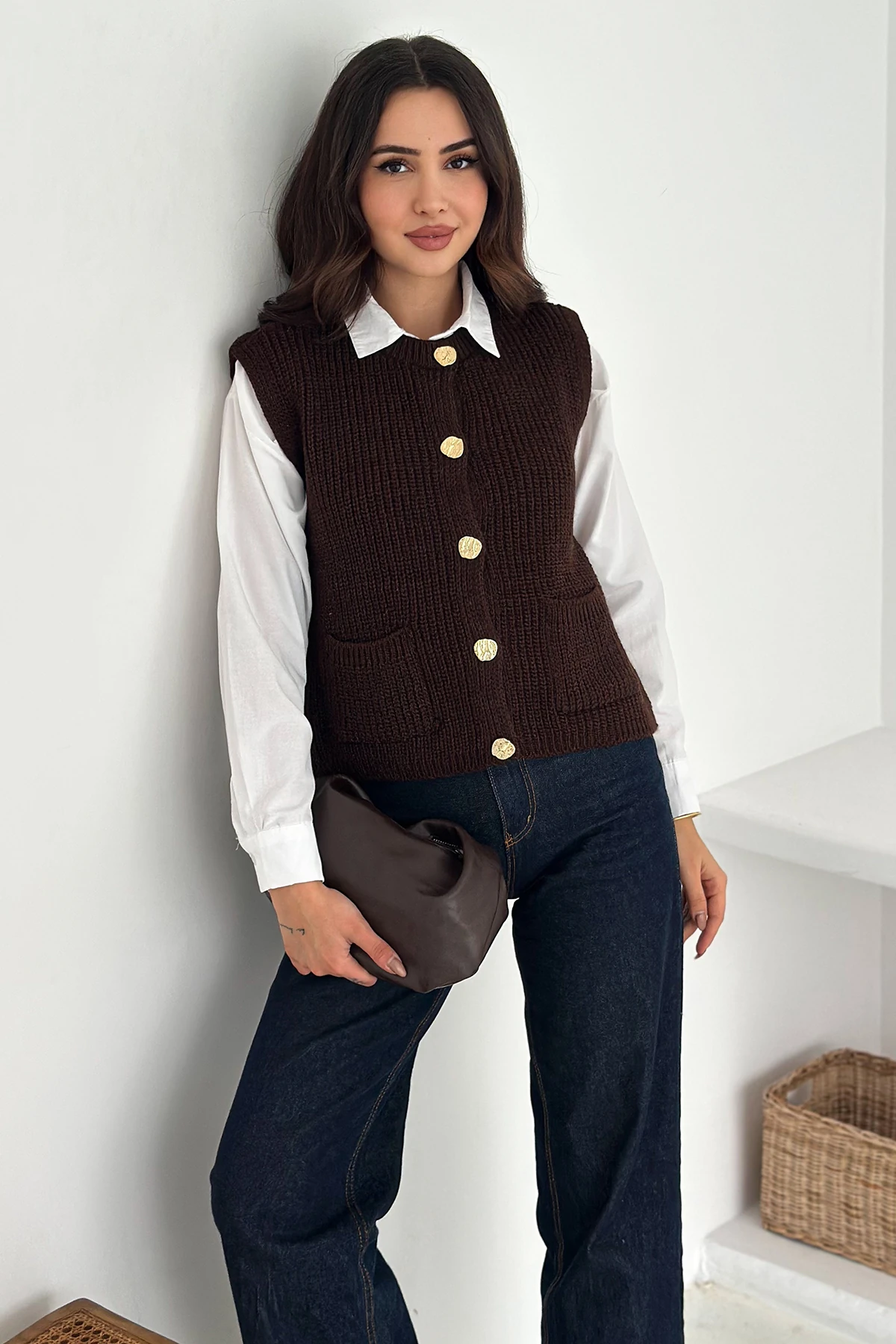 Kadın Düğmeli Cepli Triko Yelek & Süveter – Heritage Layer