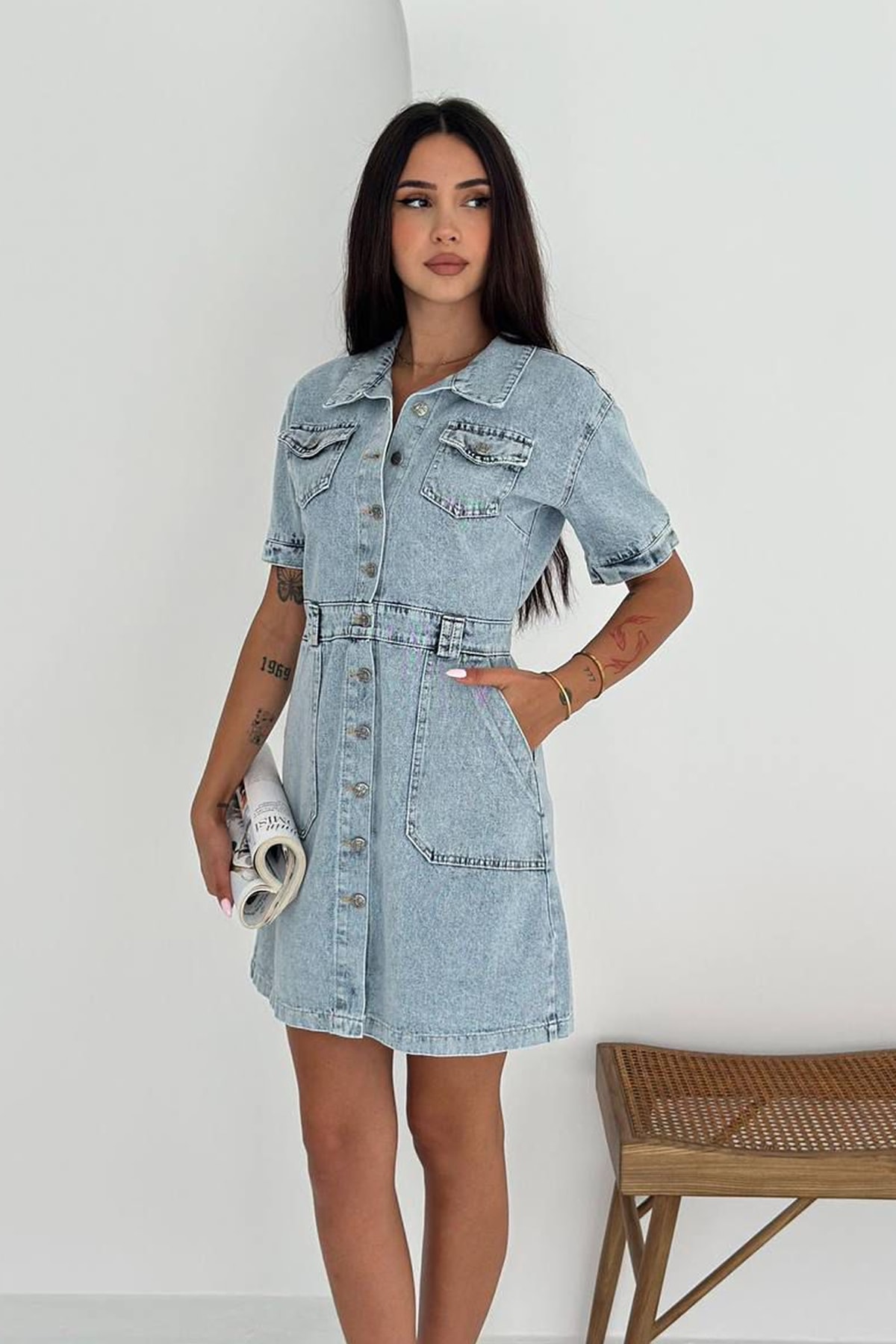 Kadın Düğmeli Denim Elbise – Rahat & Şehirli Stil