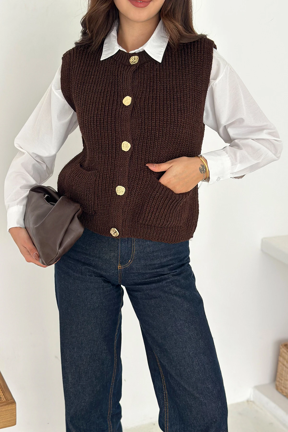 Kadın Düğmeli Cepli Triko Yelek & Süveter – Heritage Layer