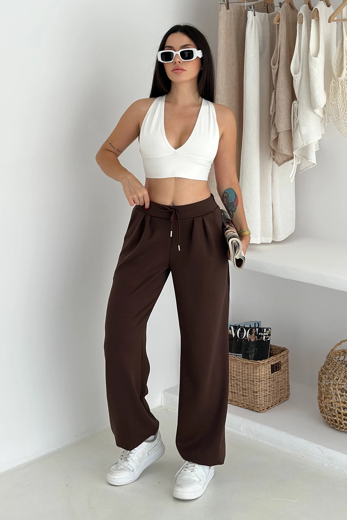 Kadın Yüksek Bel Geniş Paça Bağcıklı Sweatpant – Urban Ease