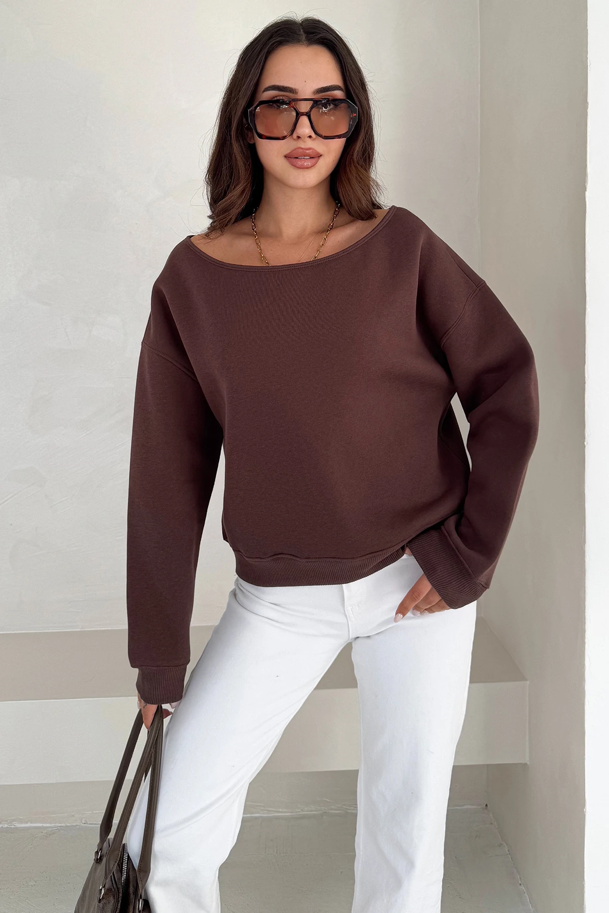 Kadın Omuz Detaylı Polar Sweatshirt – Rahat & Feminen Stil