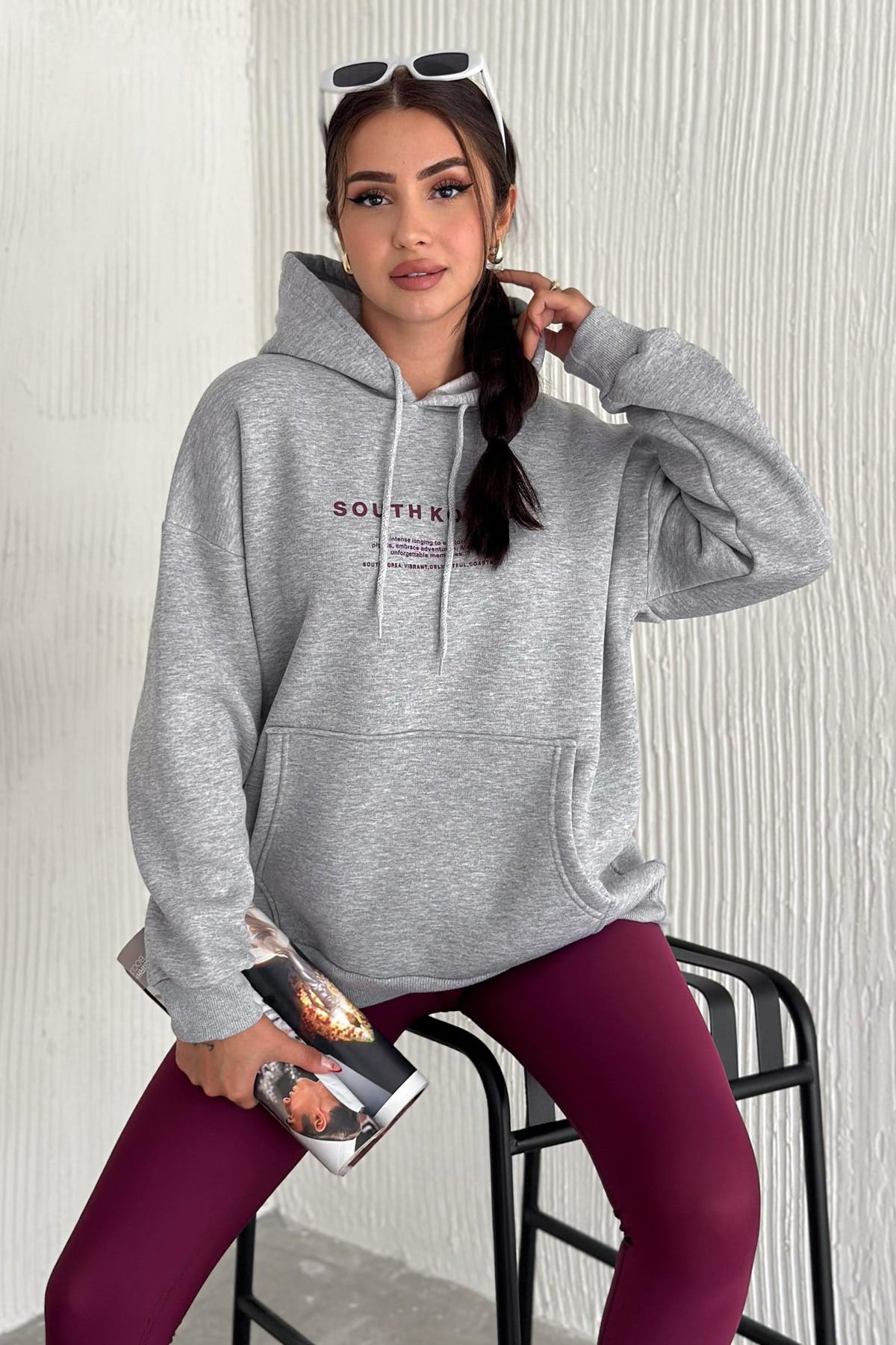 Kadın Güney Kore Şehir Baskılı Kapüşonlu Sweatshirt – Sokak & Kültürel Stil