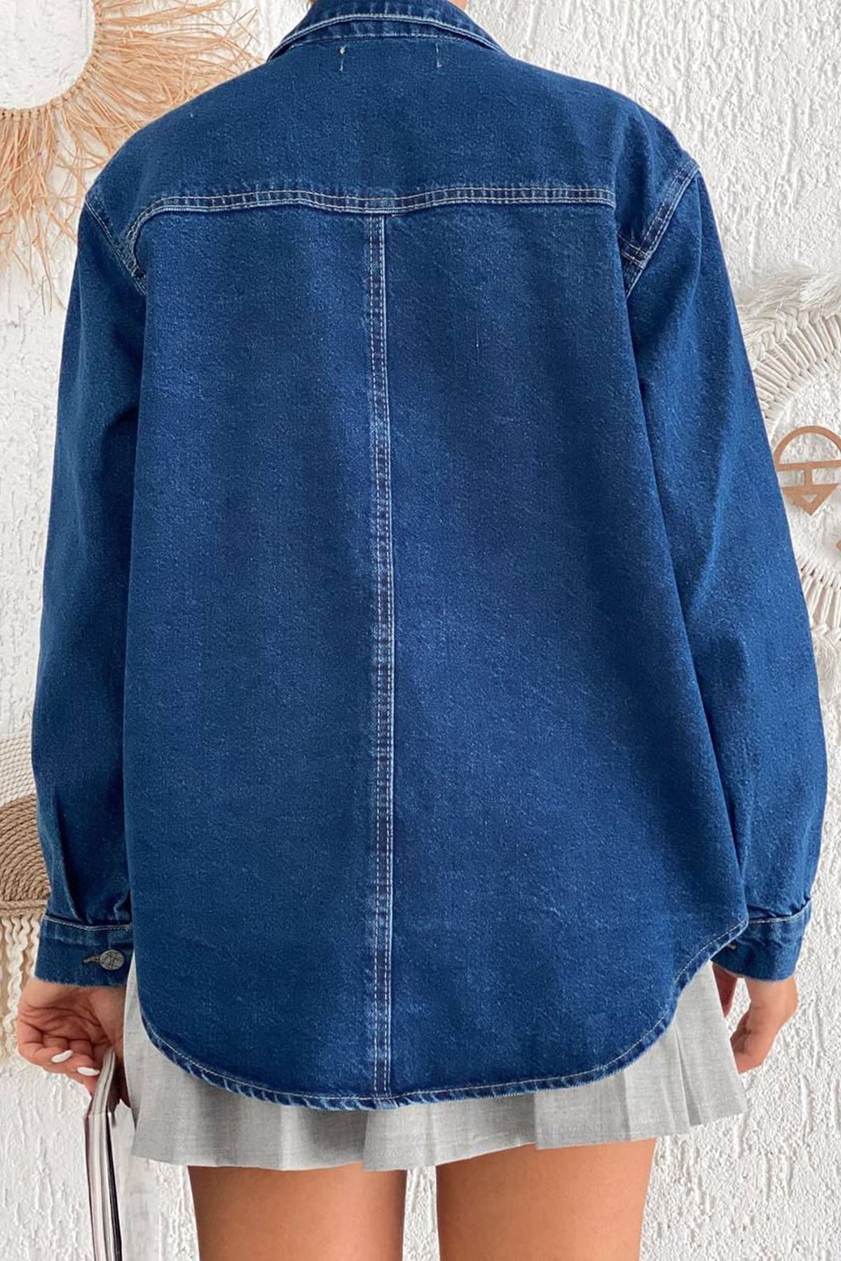 Kadın Denim Gömlek – Düğmeli & Astarsız Rahat Kesim