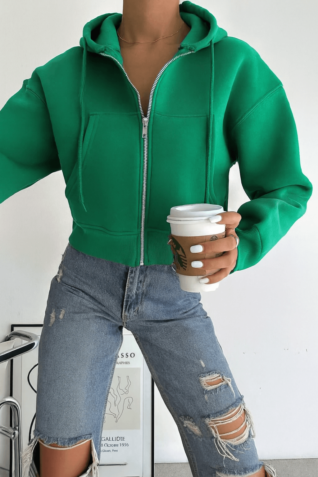 Kadın Gri Fermuarlı Oversize Hoodie – Günlük & Sokak Stili