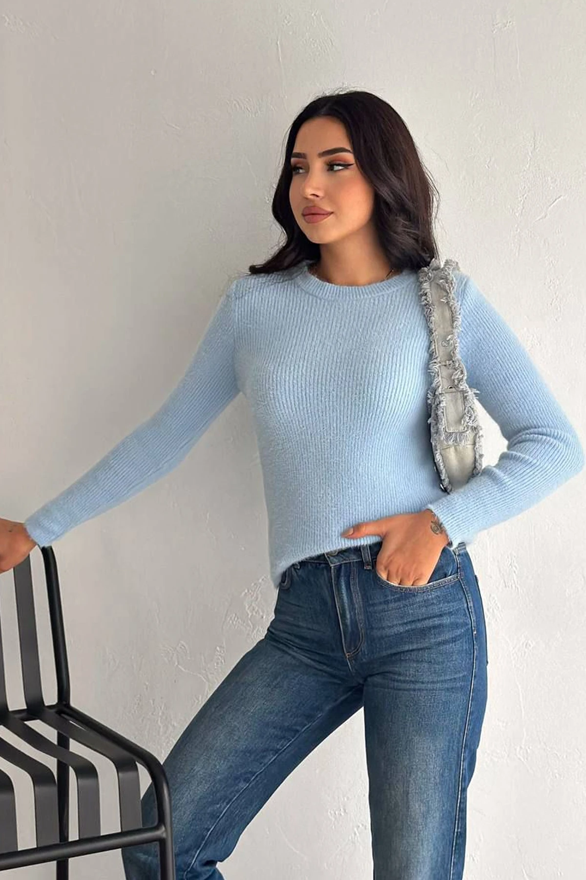 Kadın Fit Kesim Uzun Kollu Triko Kazak – Soft Edge