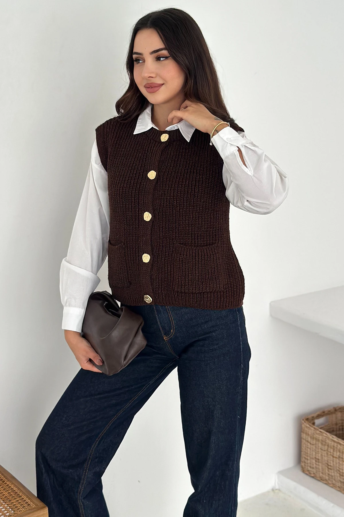 Kadın Düğmeli Cepli Triko Yelek & Süveter – Heritage Layer