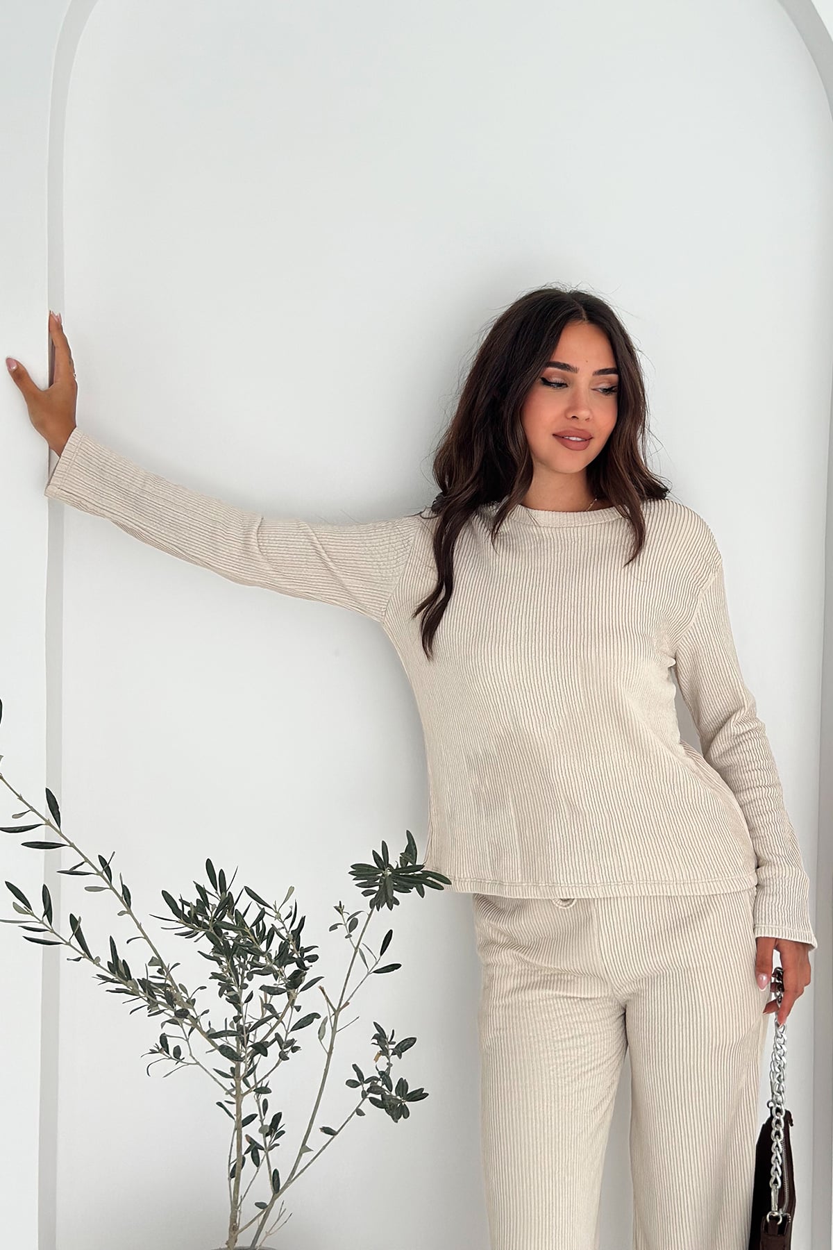 Kadın Ribana Fitilli Triko Takım – Rahat Kesim & Günlük Stil