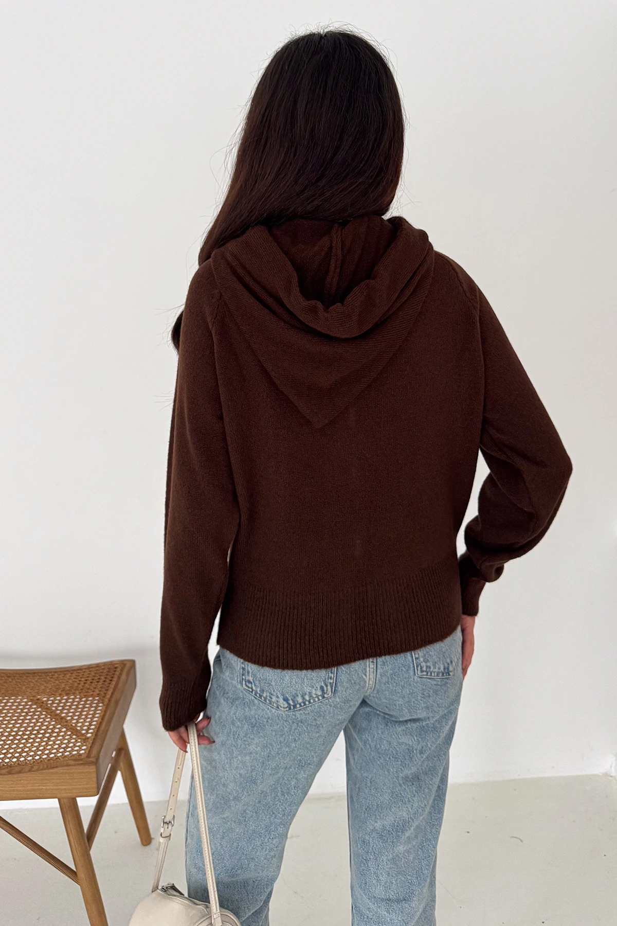 Kadın Fermuarlı Fiyonk Detaylı Triko Ceket – Pointed Hem Tasarım