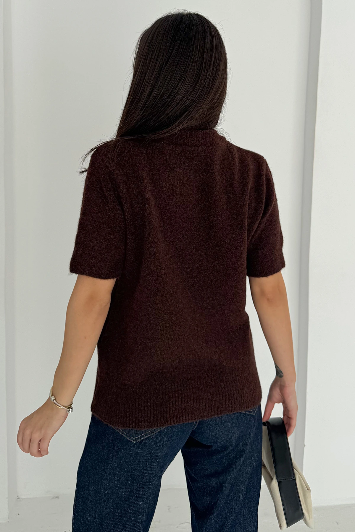 Kadın Kısa Kollu Fular Detaylı Triko Kazak – Soft Elegance