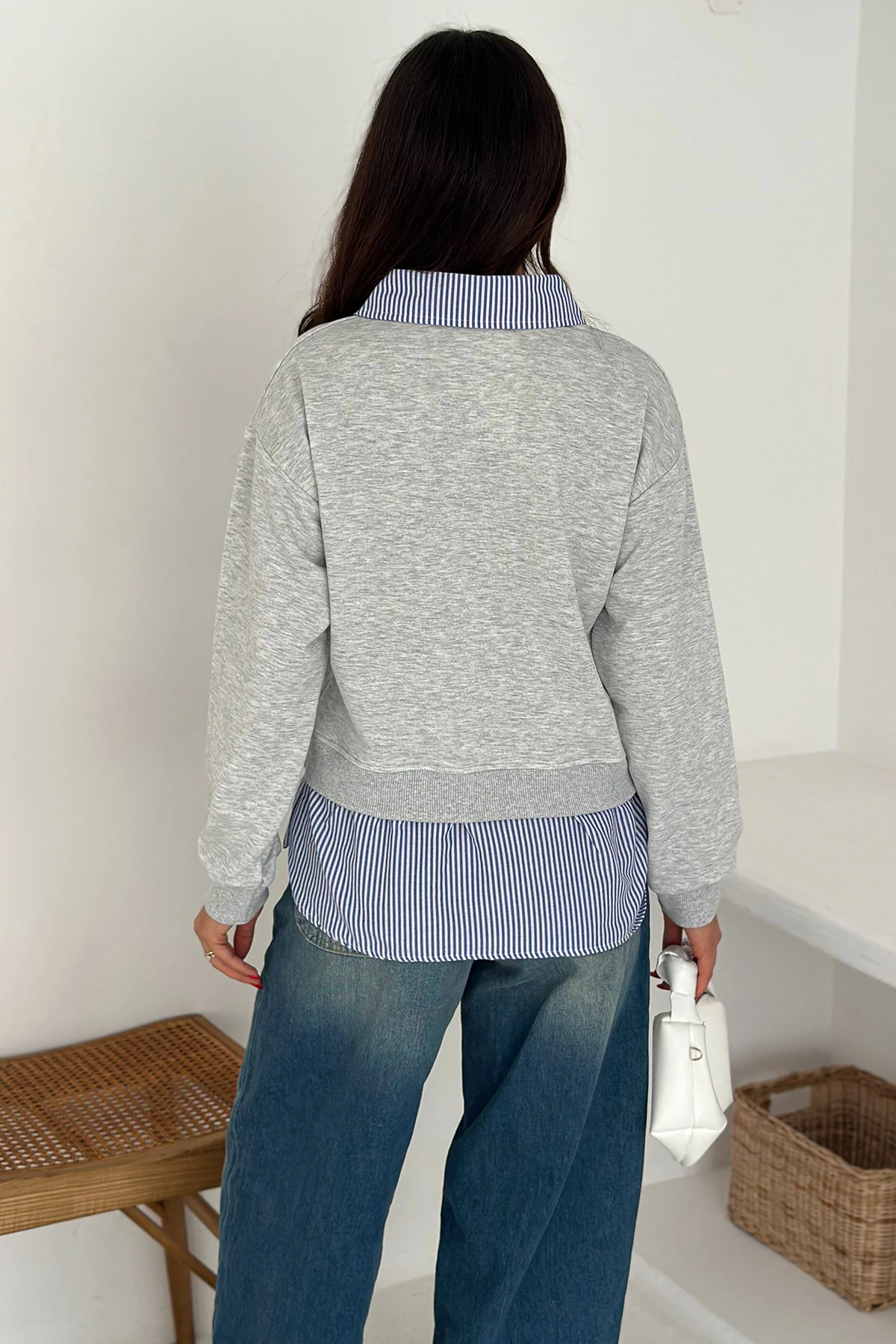 Kadın Gömlek Detaylı Baskılı Sweatshirt – Serene Layer