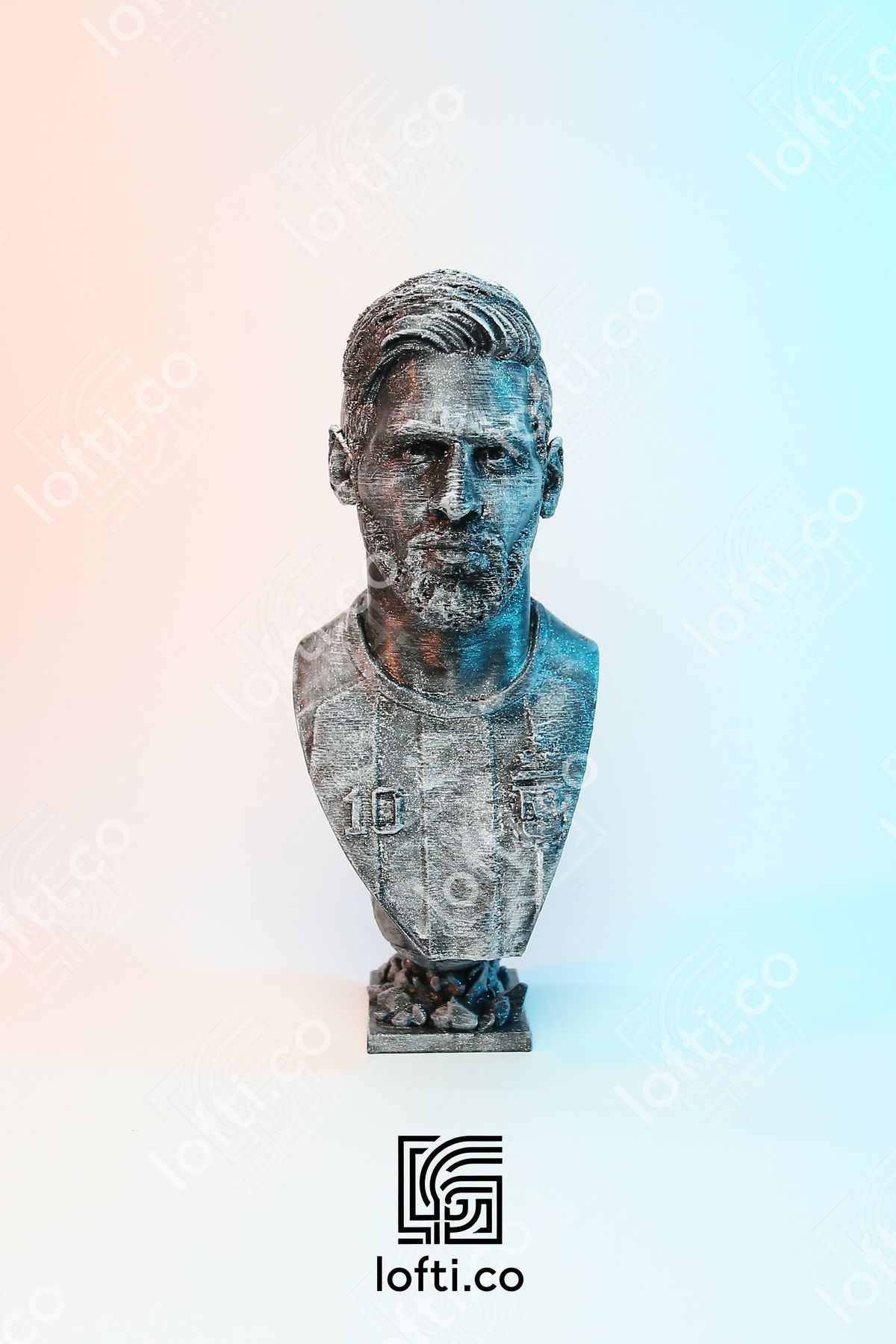 Messi Figür - Messi Büst - Metal Görünümlü Boyalı Plastik Obje 14 cm