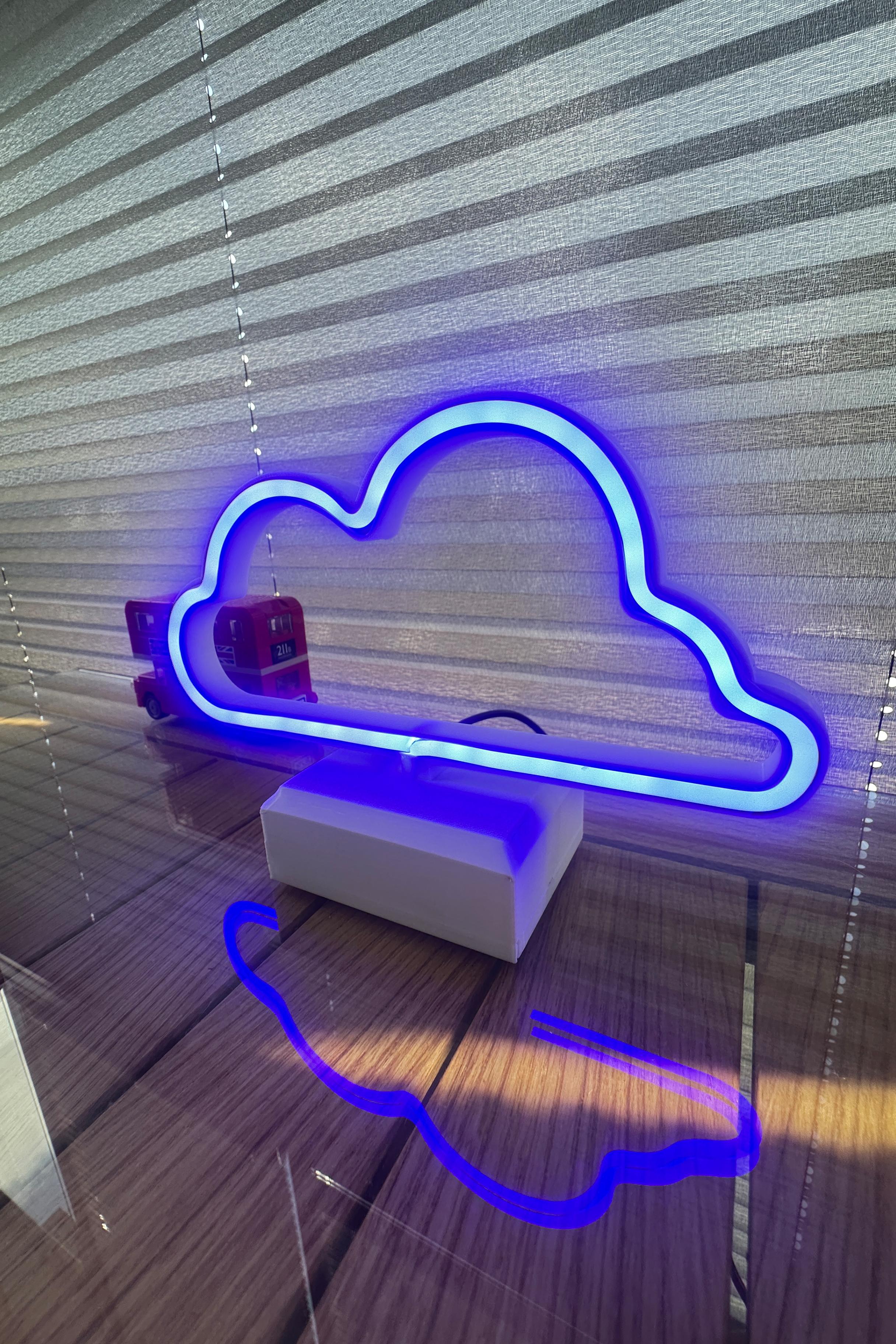 Neon Led Bulut - 20 cm - İster Duvara As, İster Masaüstü - Genç Odası - Adaptör Dahil - Prizli