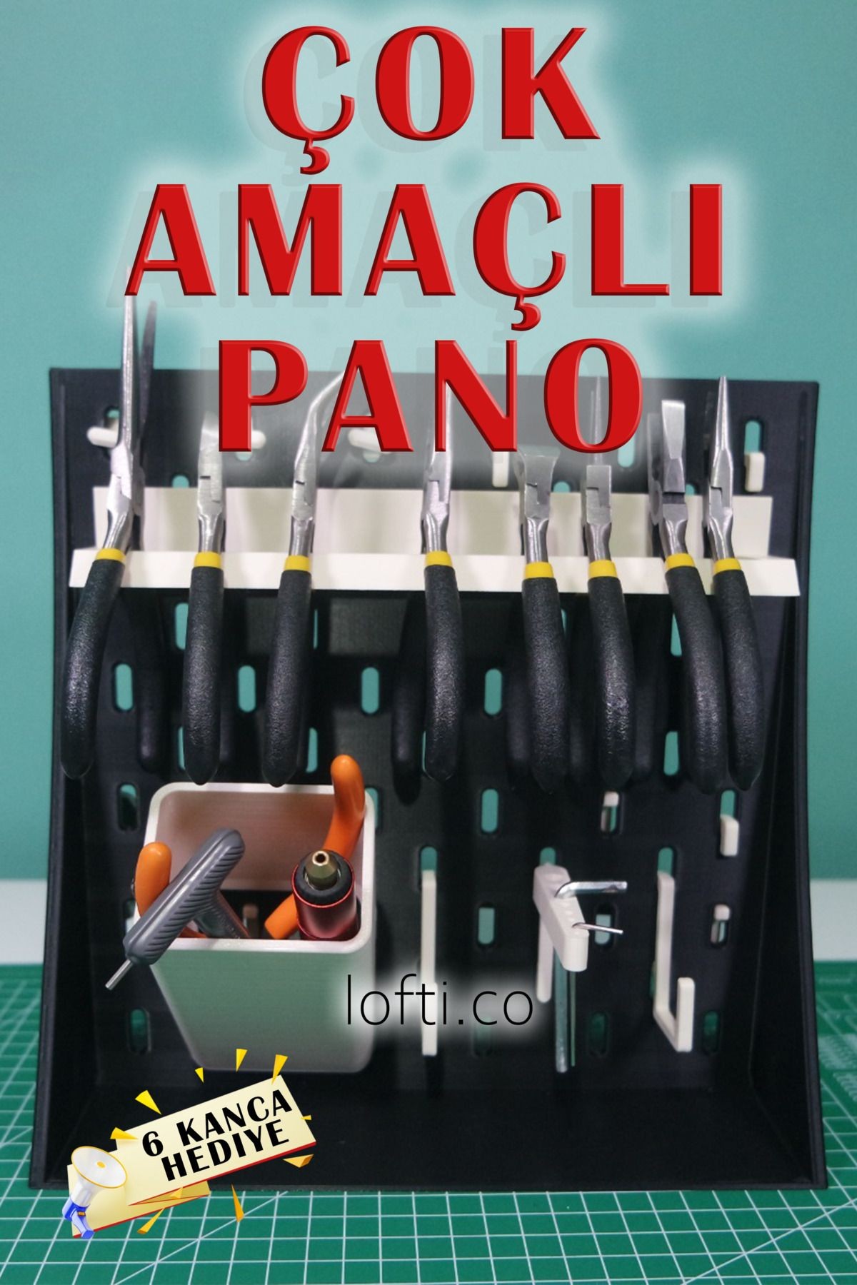 Çok Amaçlı Pano - Masaüstü Düzenleyicisi - 6 Adet Skadis Kanca Hediyeli