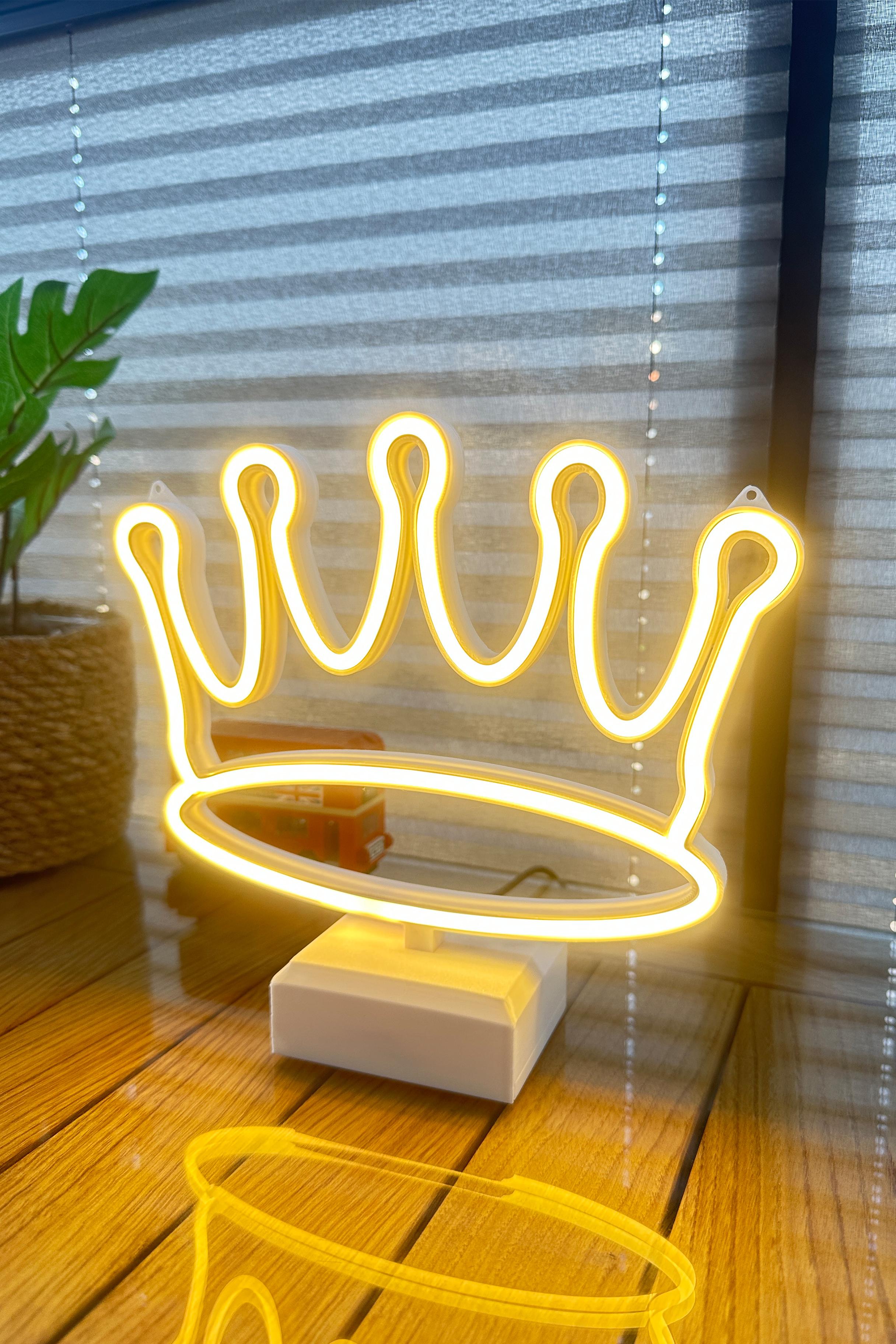 Kral Tacı Led - Neon Led - 22cm - İster Duvara As, İster Masaüstü - Adaptör Dahil