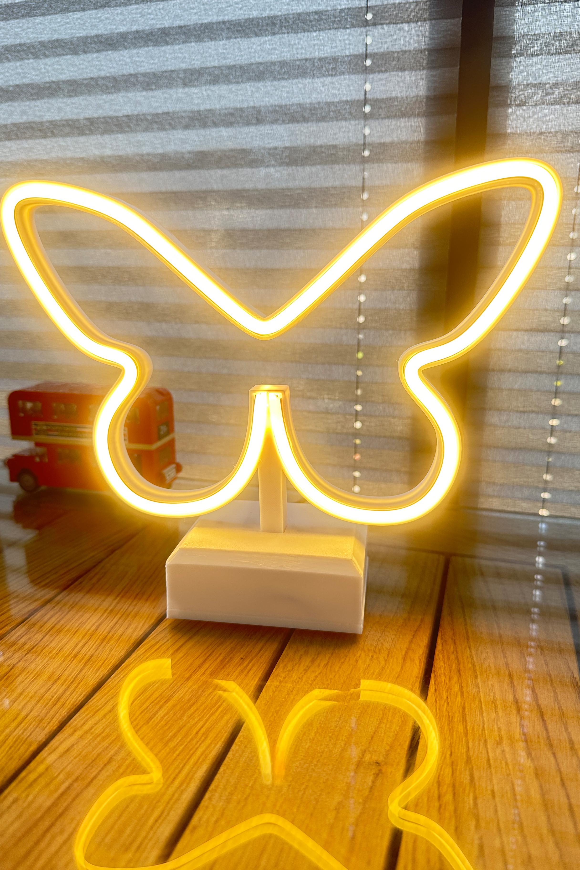 Kelebek Led - Neon Led - 22cm - İster Duvara As, İster Masaüstü - Adaptör Dahil