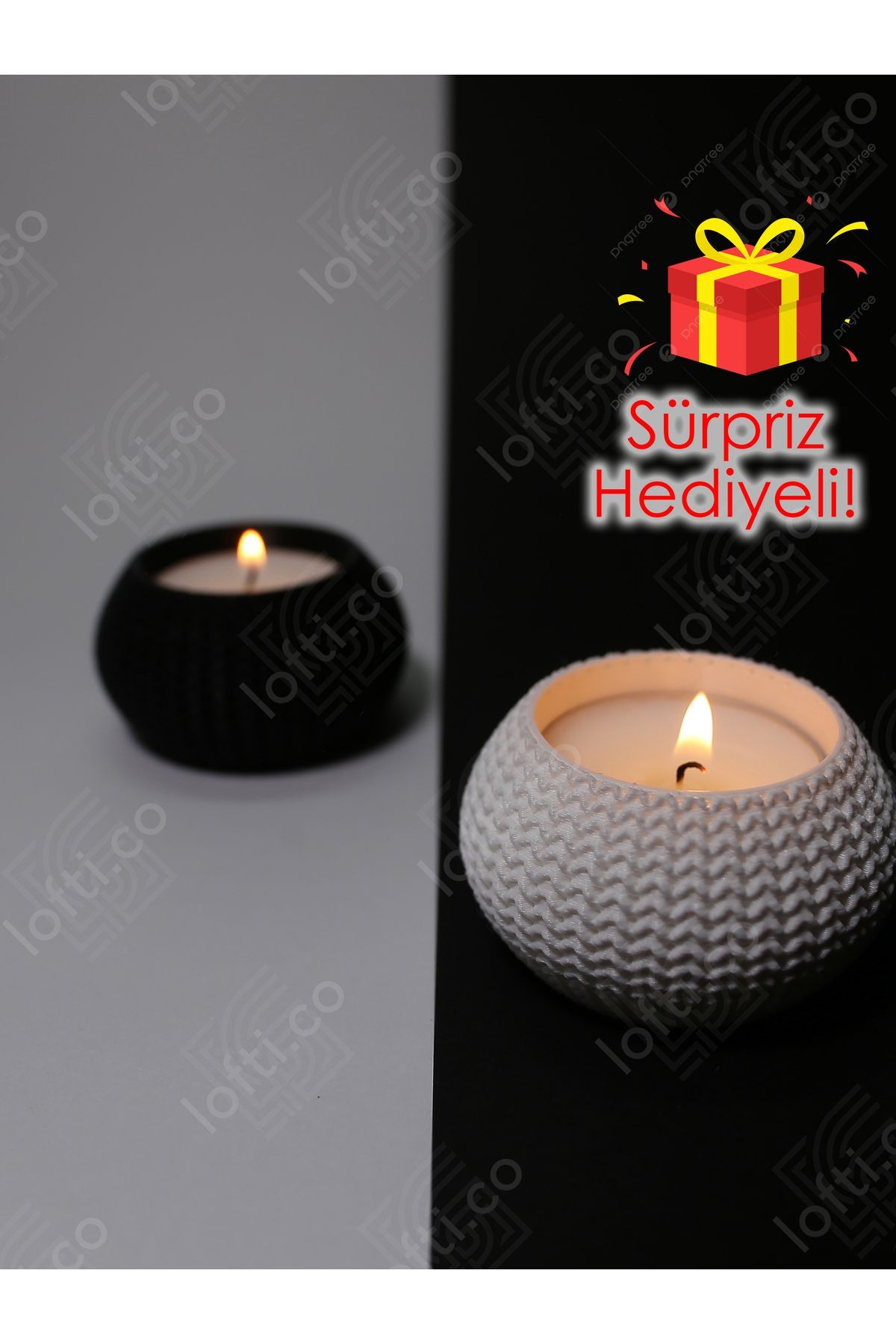 Tealight Mumluk - Dekoratif Siyah Beyaz Mumluk
