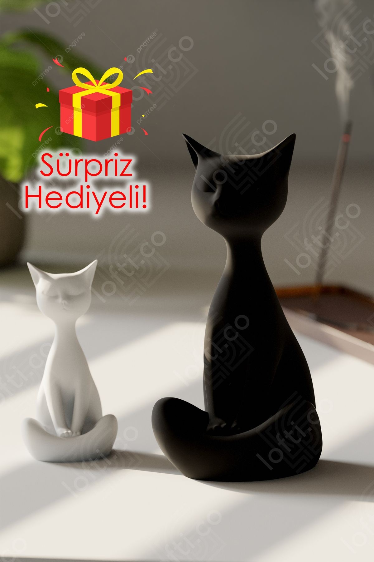 2’li Kedi Ailesi Biblosu - 14cm Dekoratif Kedi ve Yavrusu - Sevgililer Günü Hediyesi Kedi Objesi - çok renkli