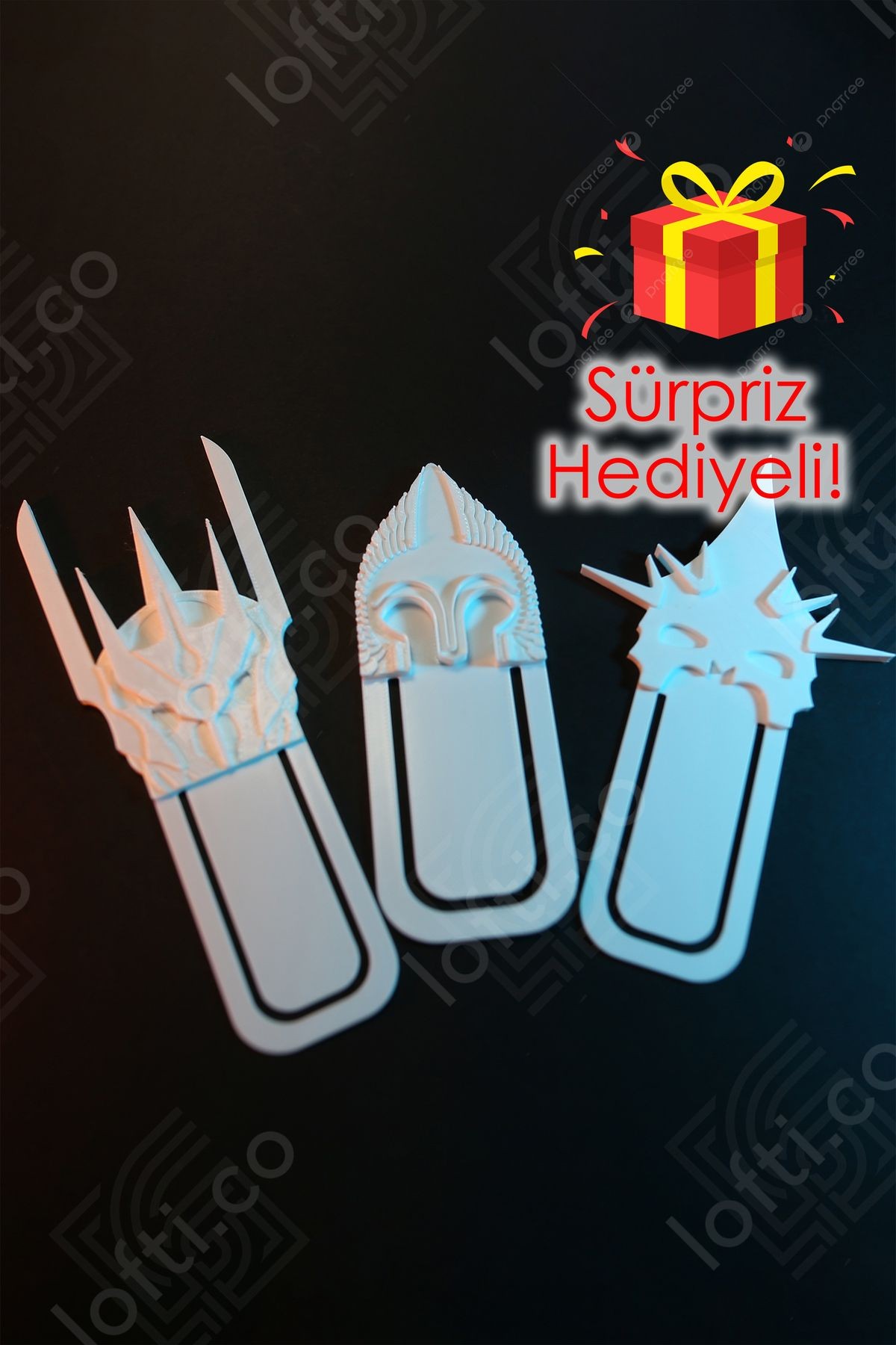 Yüzüklerin Efendisi Kitap Ayracı 3'lü Set - Witch King, Sauron, Rohan & Gondor Helmet Kitap Ayracı - beyaz