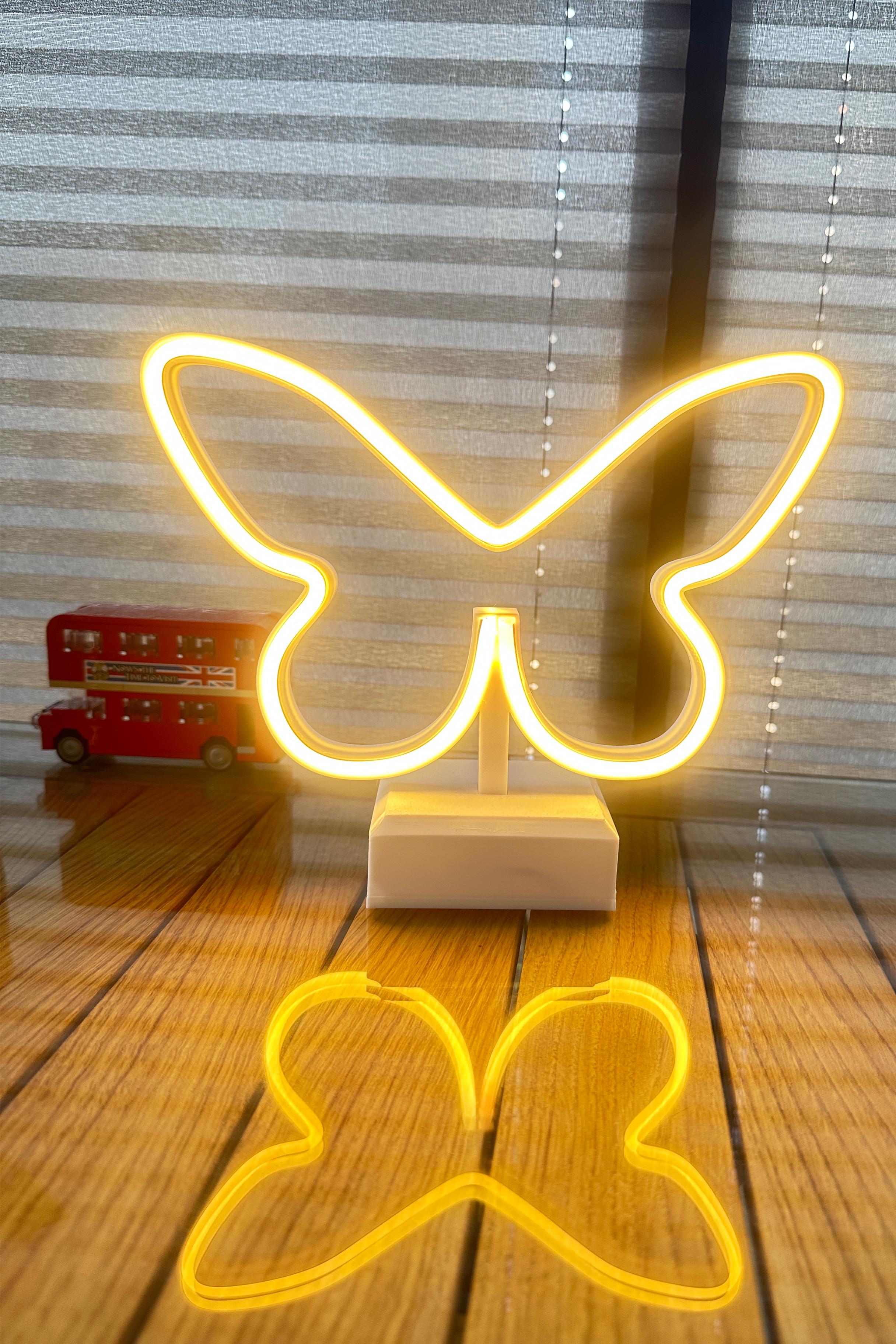 Kelebek Led - Neon Led - 22cm - İster Duvara As, İster Masaüstü - Adaptör Dahil