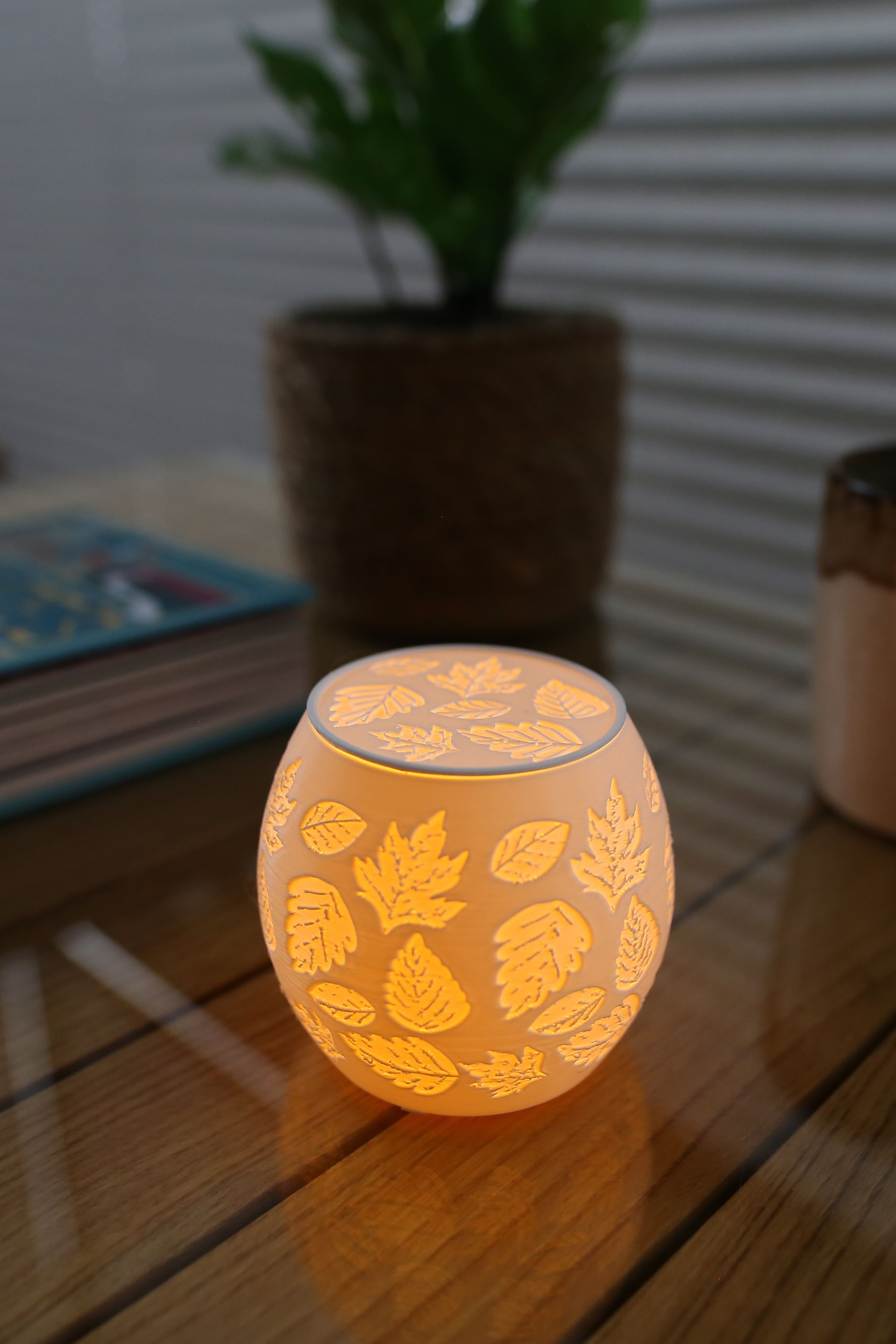 Yaprak Temalı Tealight Mumluk - Oval Dekoratif Tealight Mumluk - Tealight Mum Hediyeli