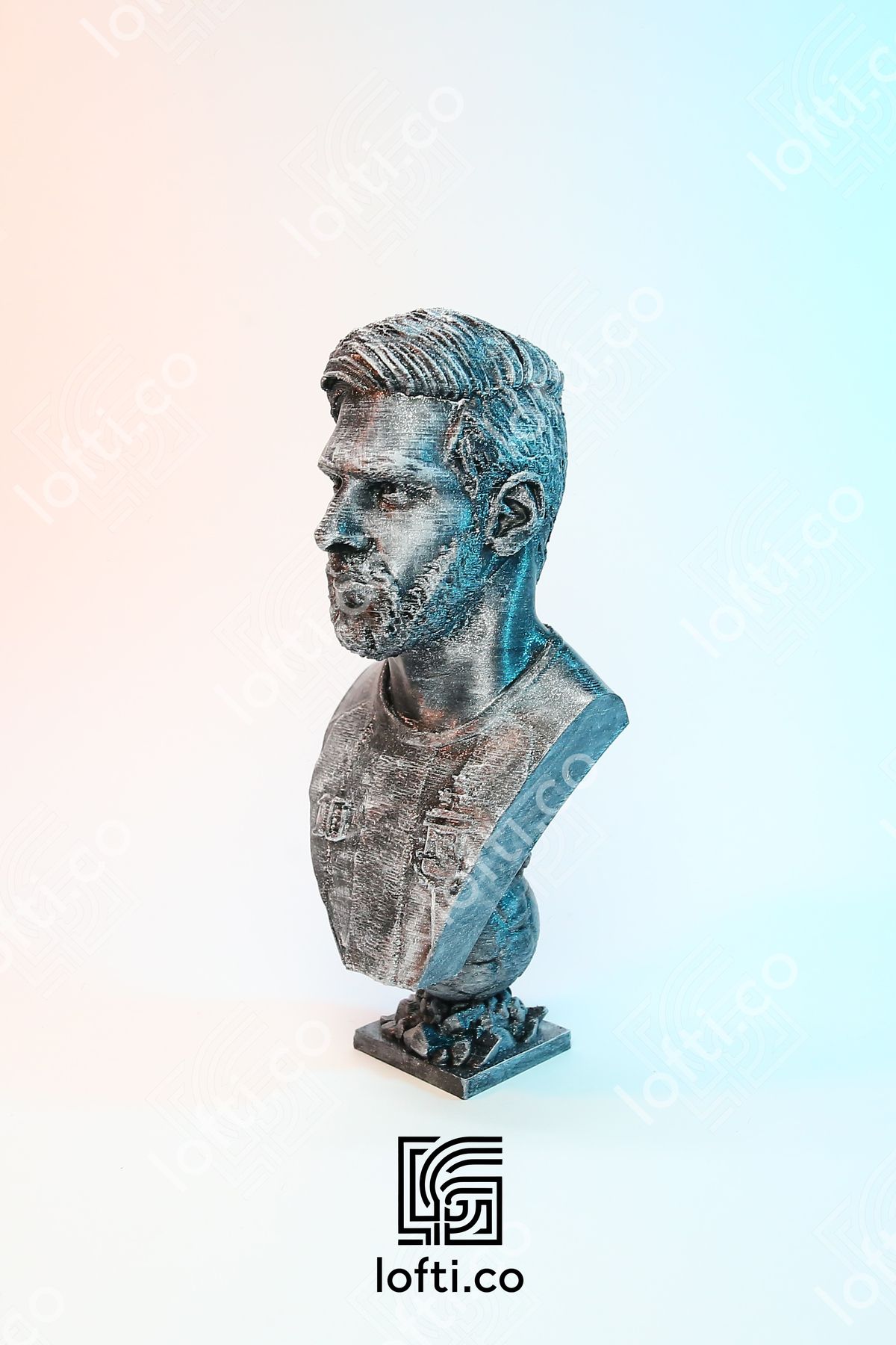 Messi Figür - Messi Büst - Metal Görünümlü Boyalı Plastik Obje 14 cm